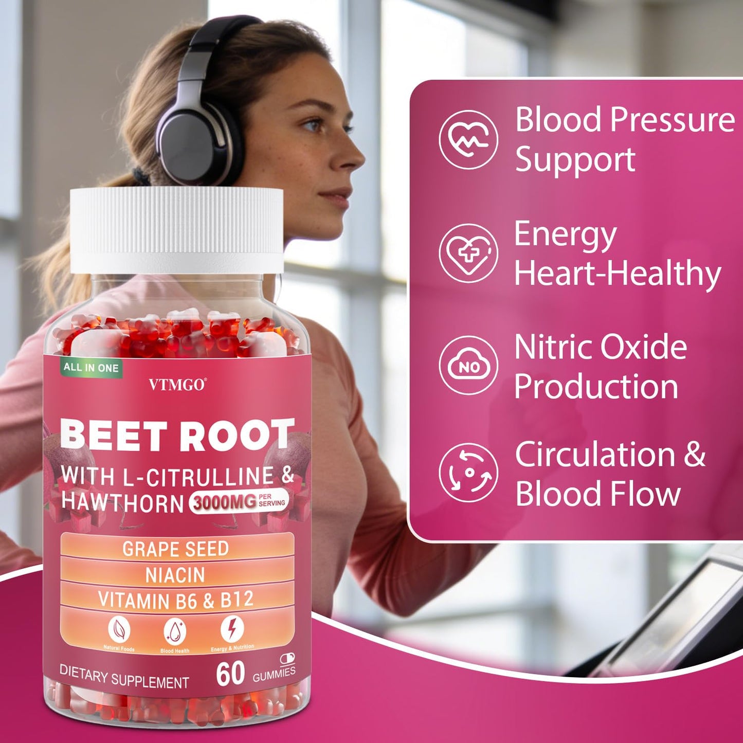 VTMGO Beet Root Gummies 3000mg, 60 Count