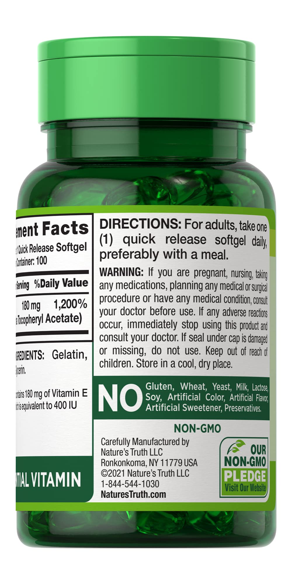 Nature's Truth High Potency Vitamin E 400 IU Quick Release Softgels, 200-Count