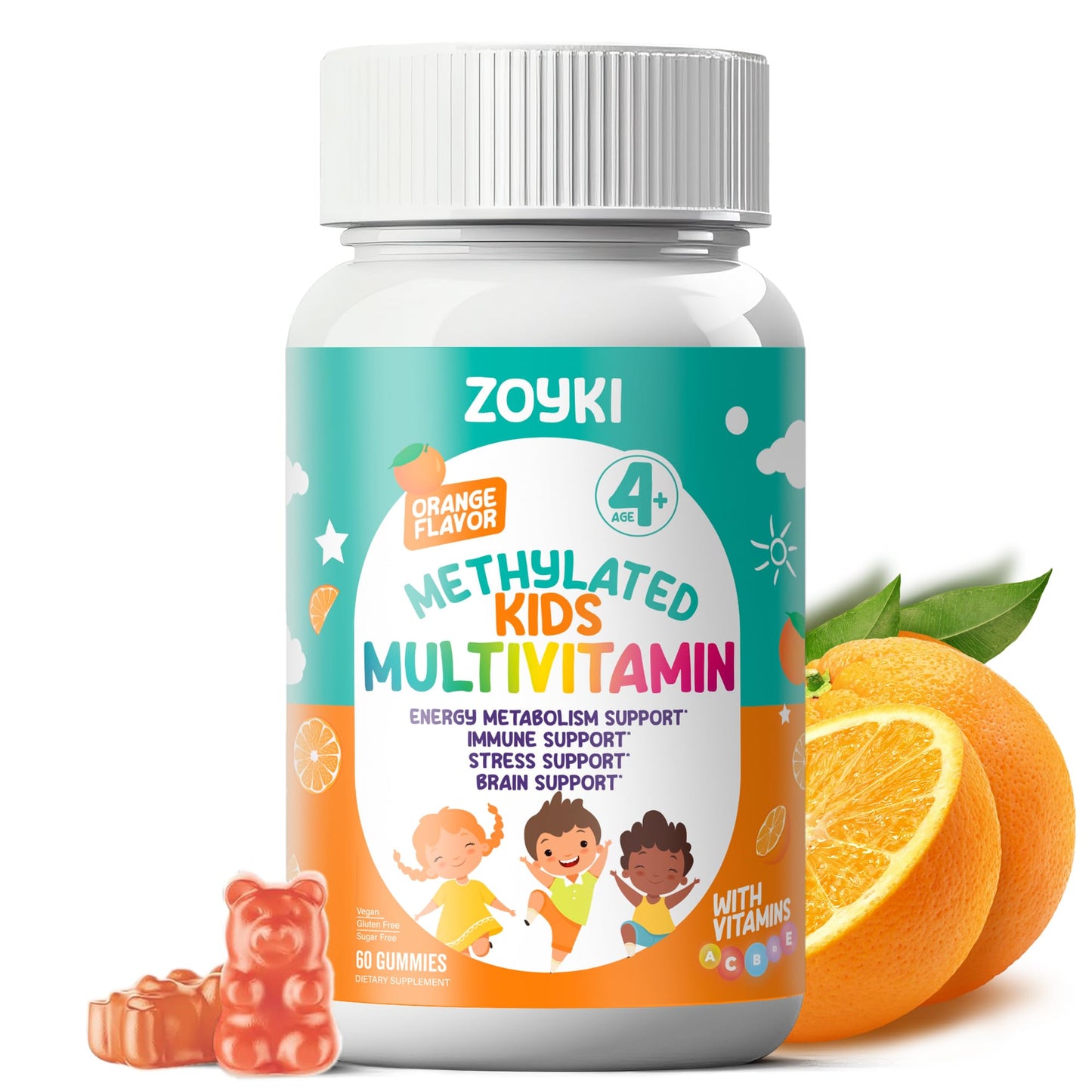 Zoyki Methylated Multivitamin Gummies for Kids with B Complex, 5-MTHF Folate (L-Methylfolate), 60 Count