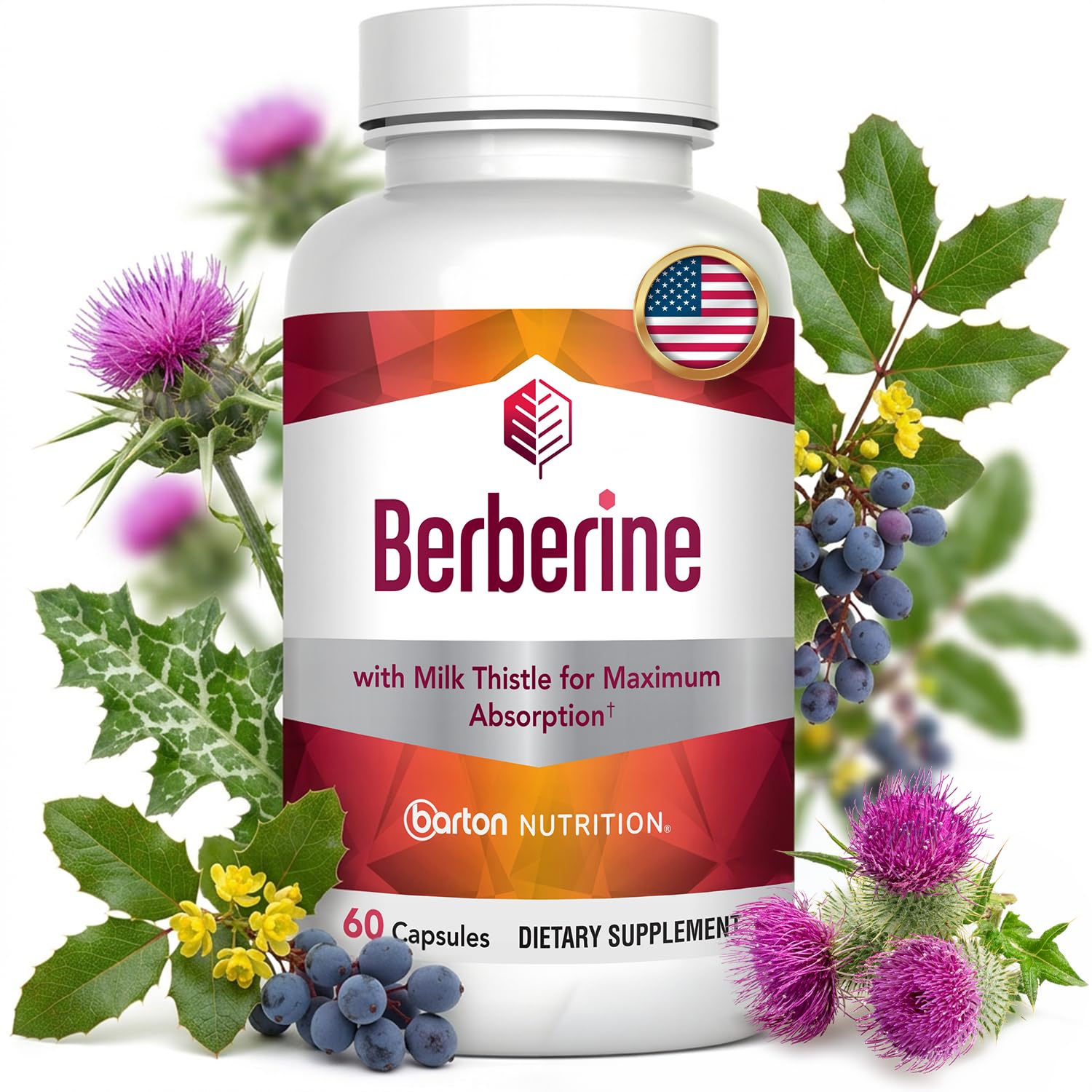 Barton Nutrition Berberine Supplement 800mg with Milk Thistle Capsule 1 Count