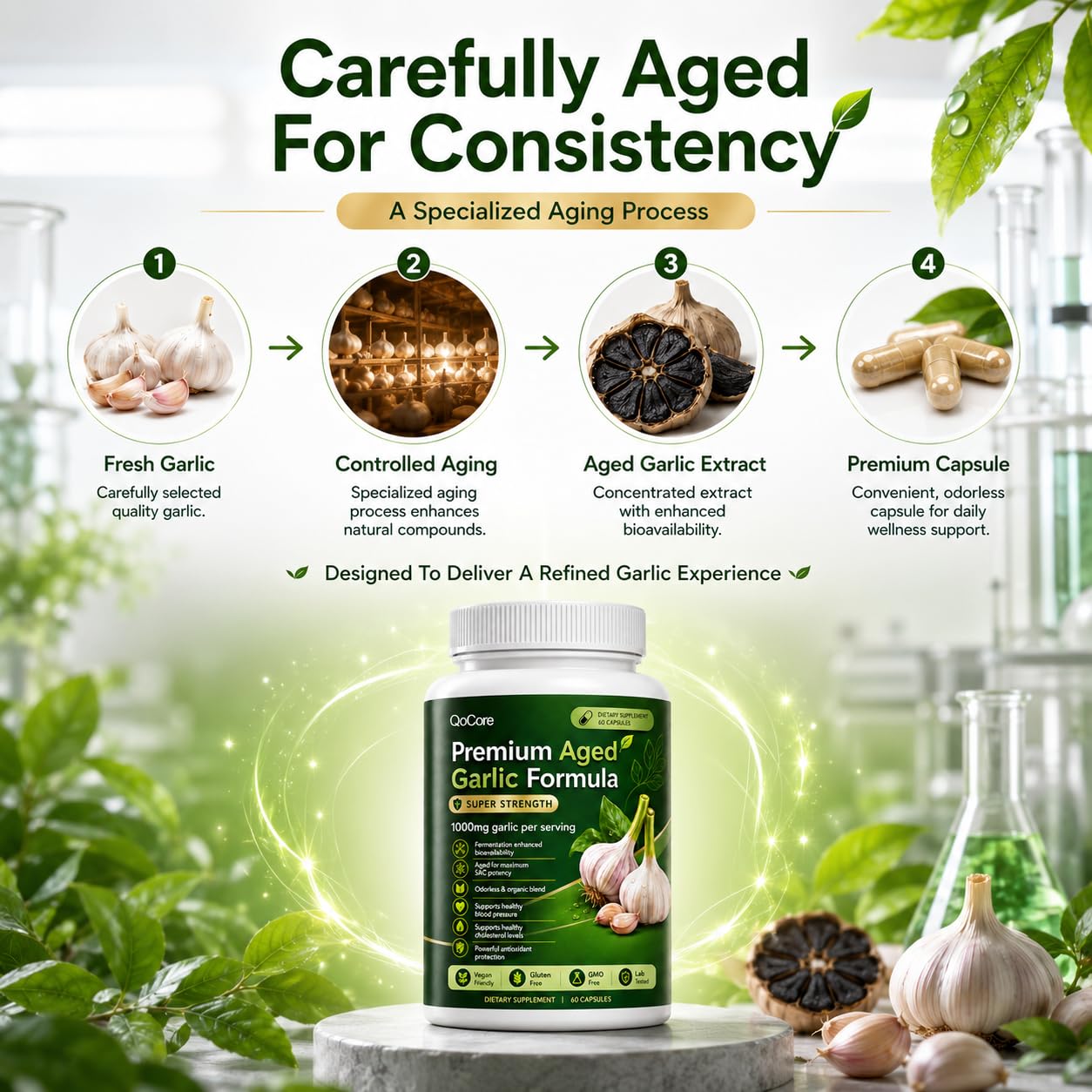 Finding Ferdinand Qocore Aged Black Garlic 1000mg Per Serving with SAC, Heart & Circulation Support Softgel, 60 Count
