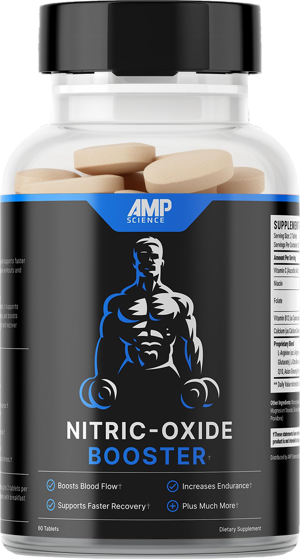 AMP Science Advanced Nitric Oxide Supplements for Men, Nitric Oxide Booster with L-Citrulline, L-Arginine & Taurine, Blood Flow Supplement for Muscle Pumps, Endurance & Pre Workout, 60 Tablets