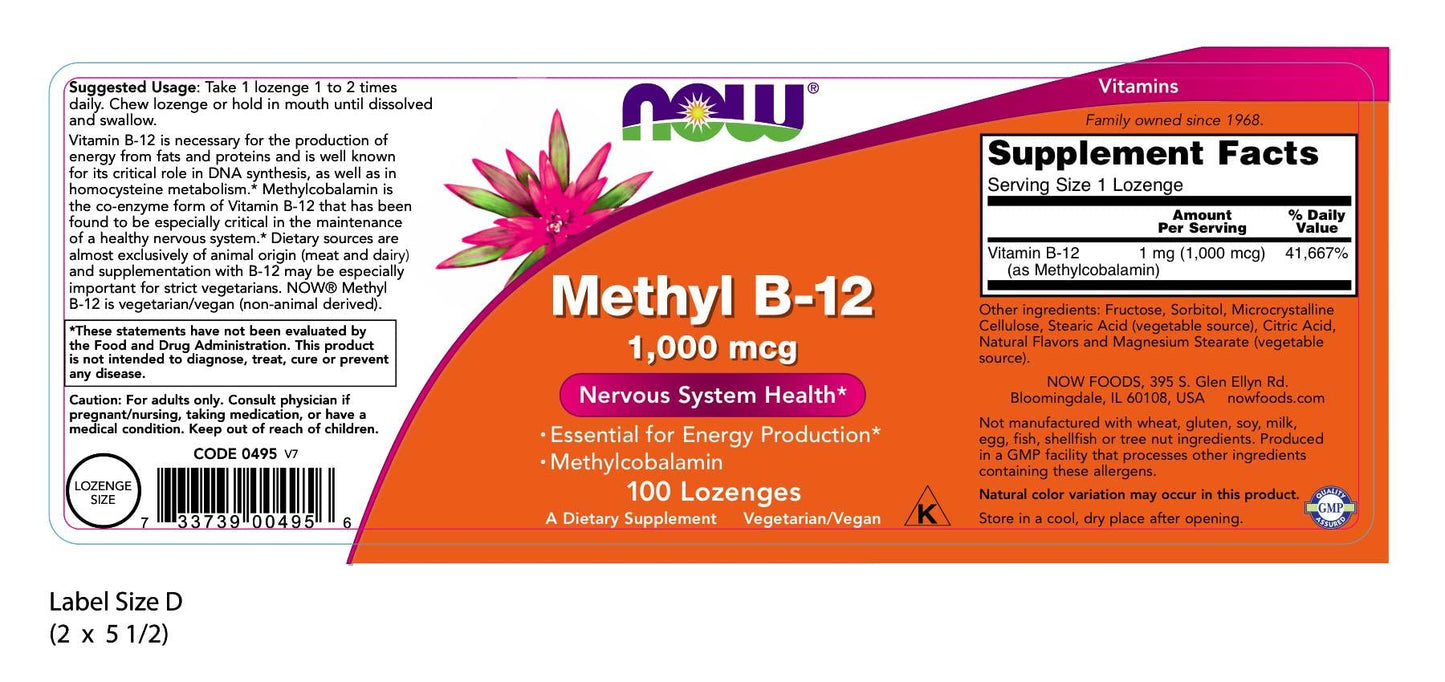 NOW Foods Methyl B-12 1000 mcg Tablets, 100 Tablets