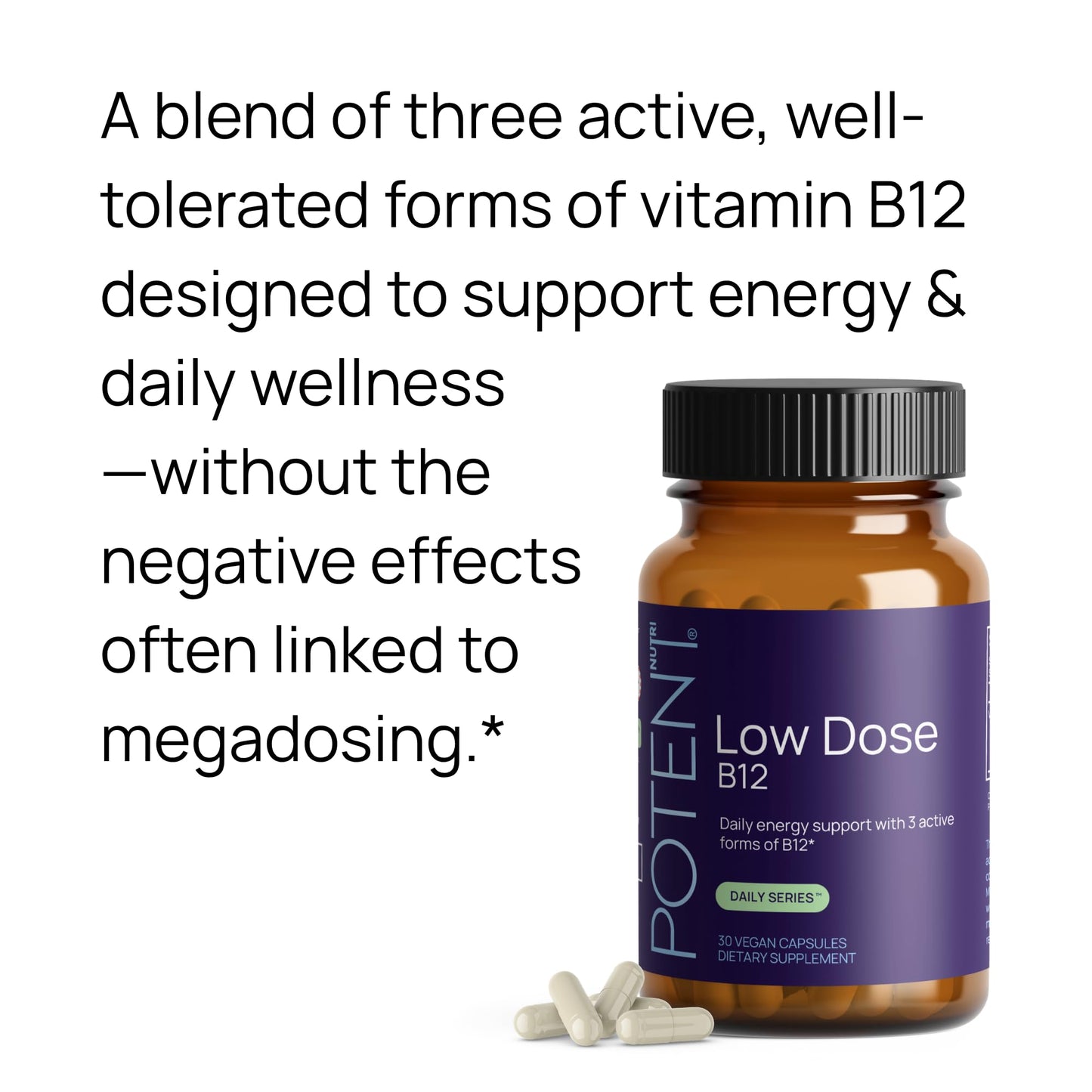 Potent Nutri Low Dose Vitamin B12 (as Adenosylcobalamin, Hydroxocobalamin & Methylcobalamin) Capsules 60 Count