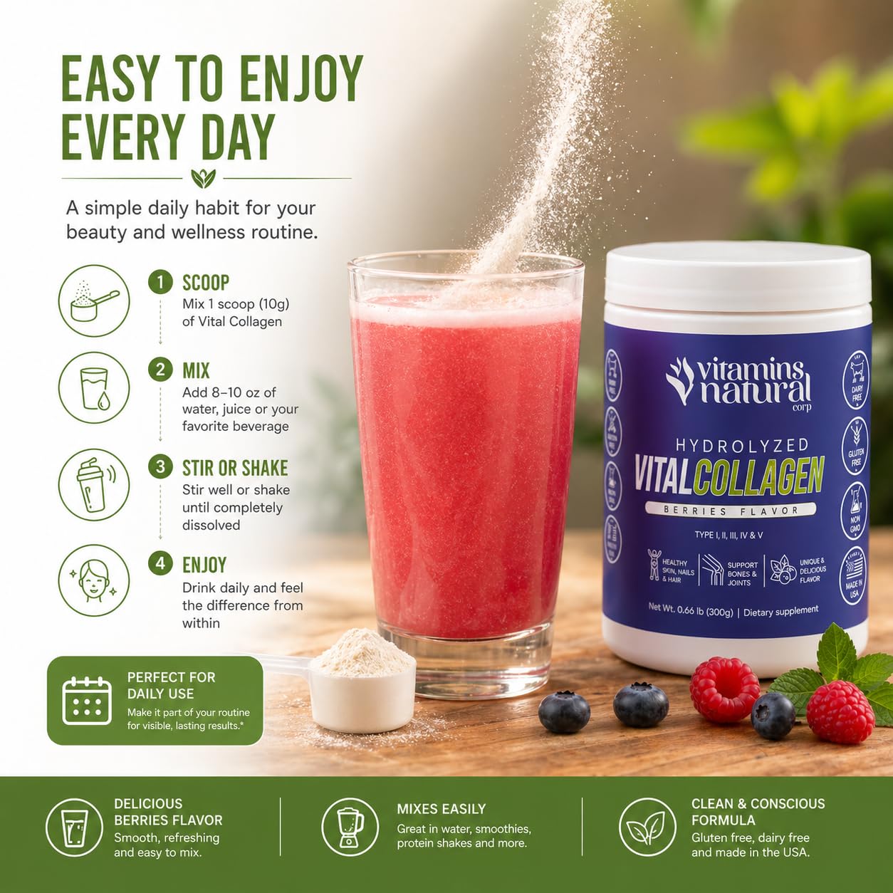 VITAMINS NATURAL CORP Hydrolyzed Vital Collagen Peptides Powder 10.6 Ounce