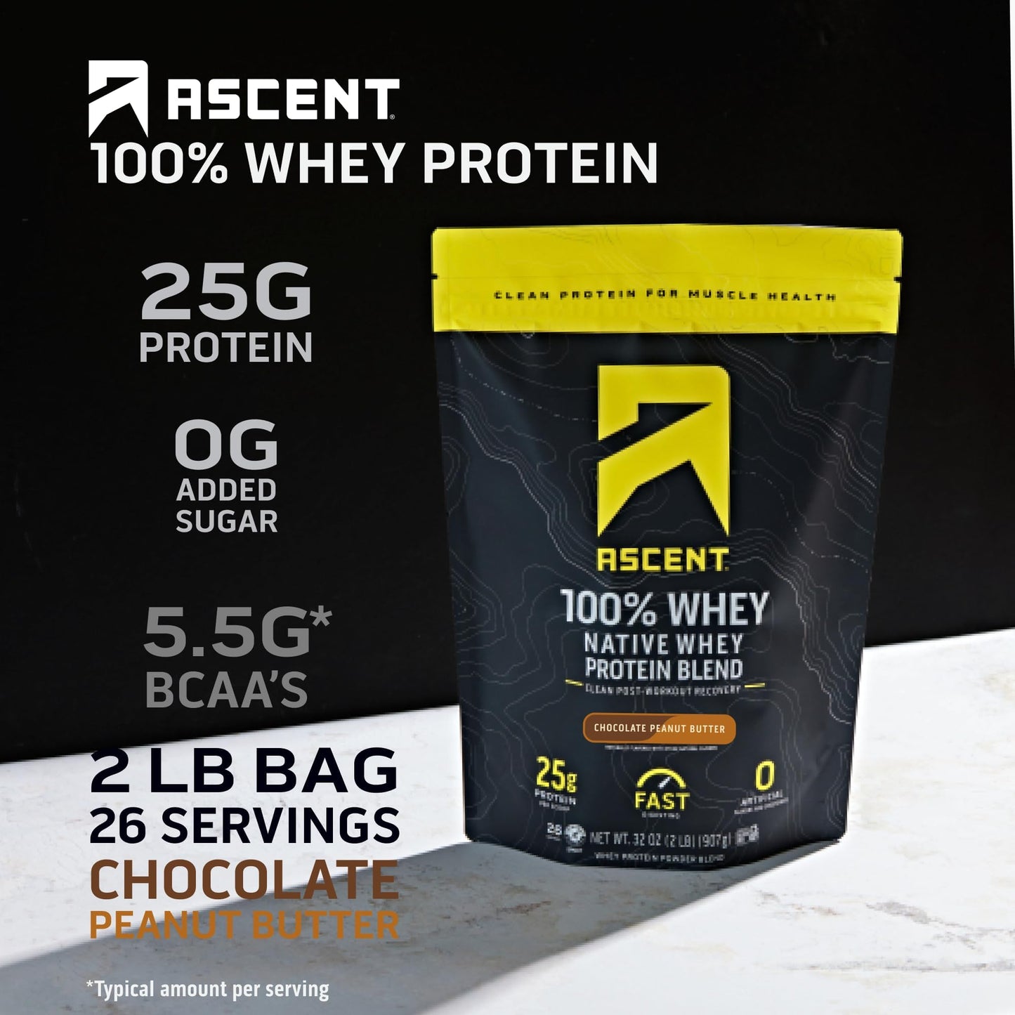 Ascent 100% Whey Protein Powder - Post Workout Whey Protein Isolate, 32
