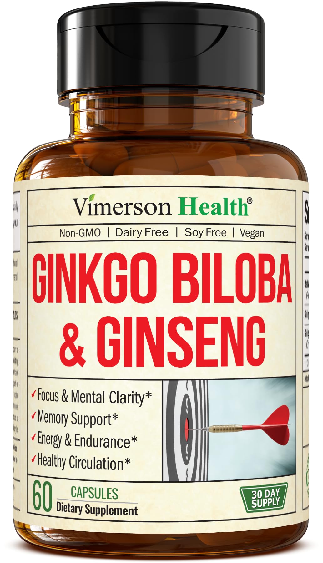 Vimerson Health Asian Ginseng and Ginkgo Biloba Capsules, 60 Count