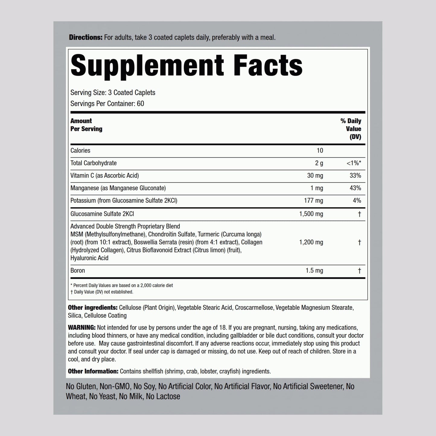 Piping Rock Glucosamine Chondroitin MSM Plus Turmeric Caplets, 180 Count
