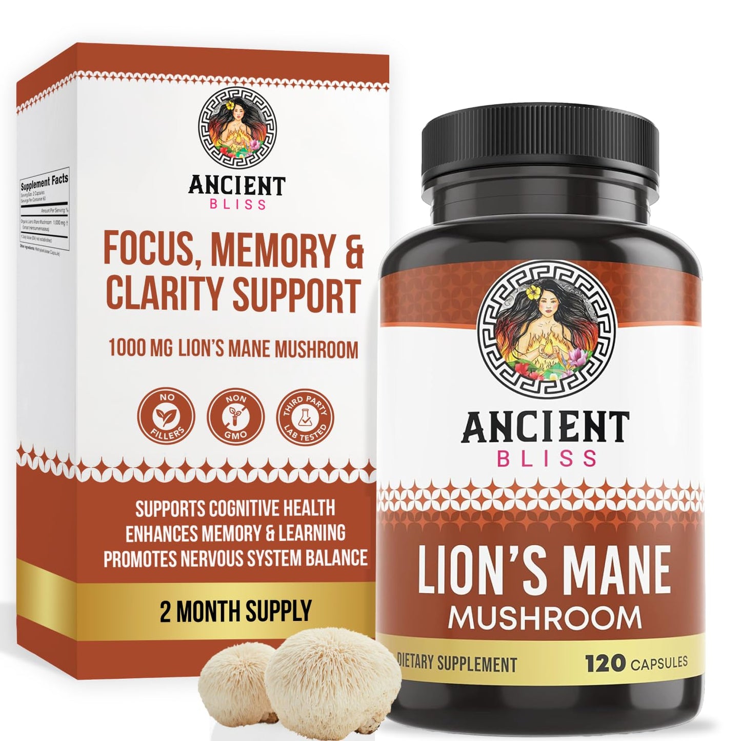 Ancient Bliss Lion's Mane Supplement 120 Capsules
