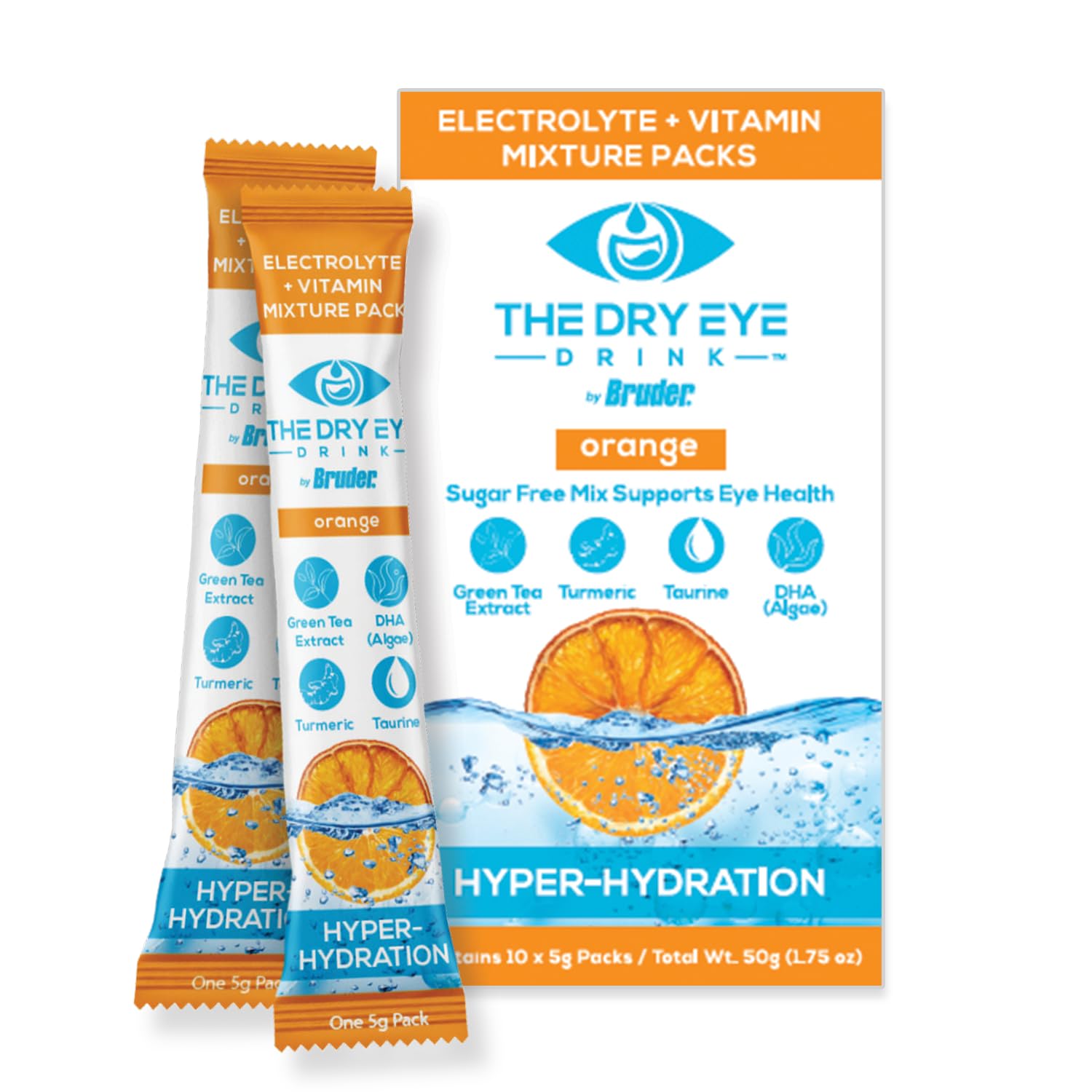 The Dry Eye Drink Ultimate Hydration for Dry Eyes Powder Packets, 10 Packets, Orange