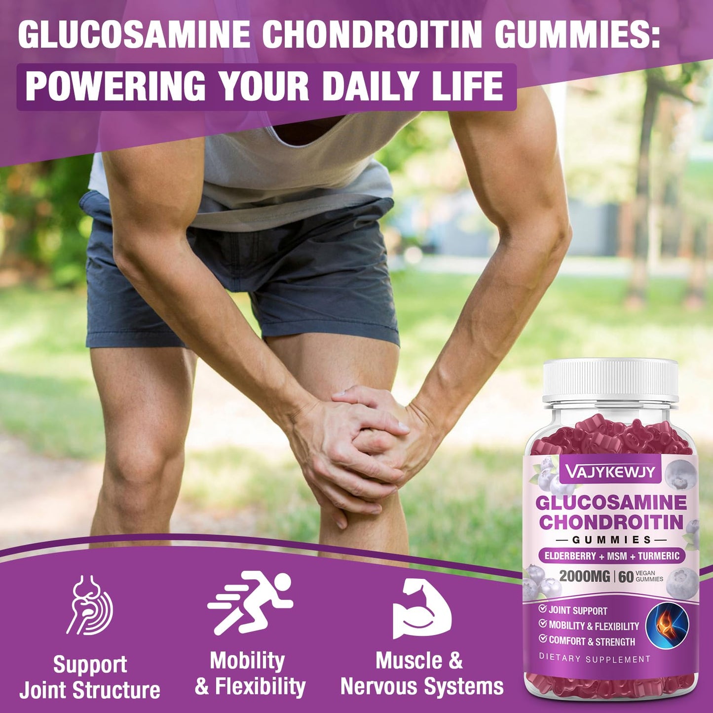 VAJYKEWJY Glucosamine Chondroitin Gummies, 2 Packs