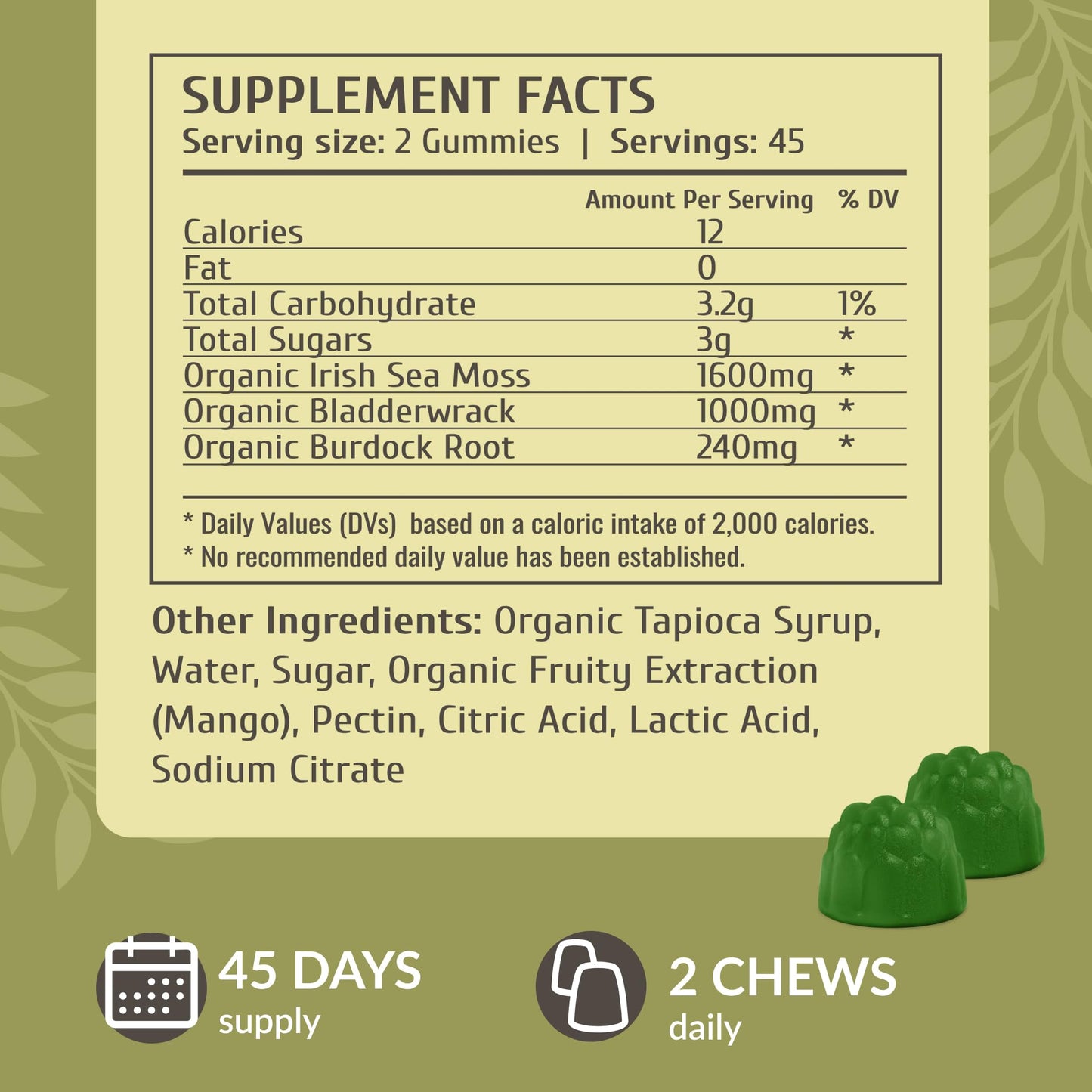 HERBAMAMA Sea Moss Gummies 1600 mg for Thyroid Support – Immune Support with Bladderwrack and Burdock Root, Vegan, Non-GMO, 90 Gummies