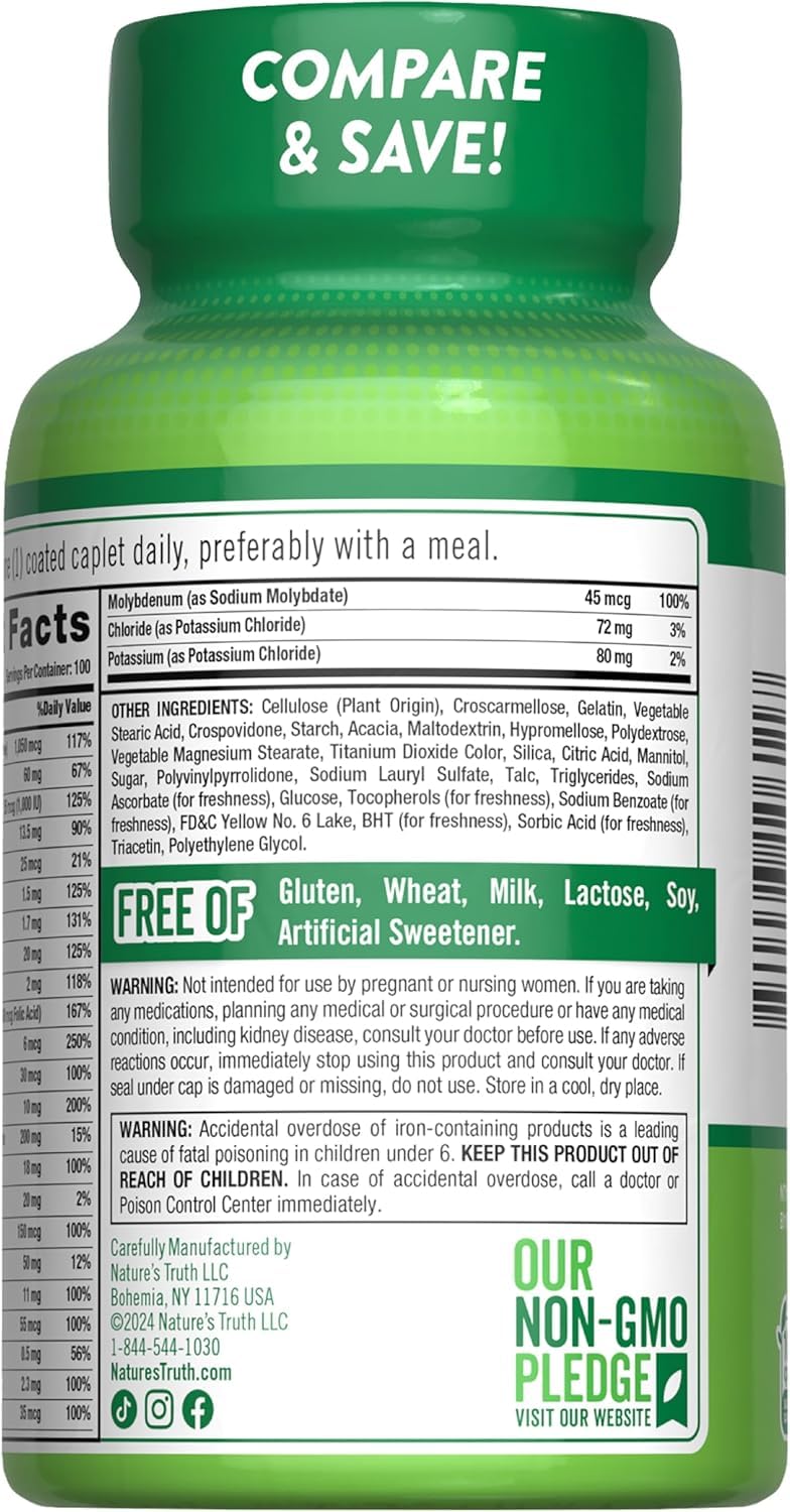 Nature's Truth ABC Complete Vitamins + Minerals Multivitamin Mineral Supplement 200 Caplets