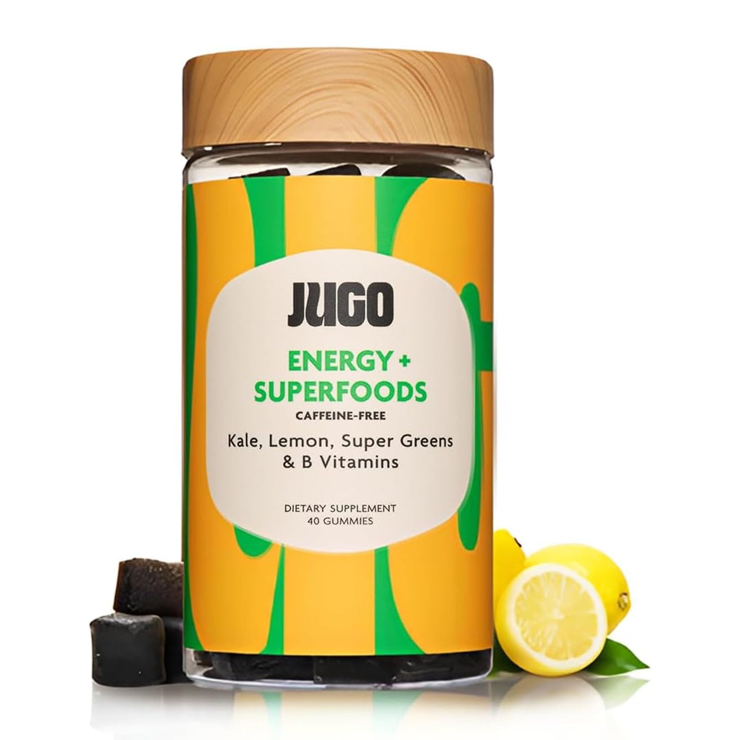 JUGO LLC Energy + SUPERFOODS Vitamin B12 Gummies with Kale & Super Greens, Caffeine-Free Pre-Workout Energy Gummies, 40 Count