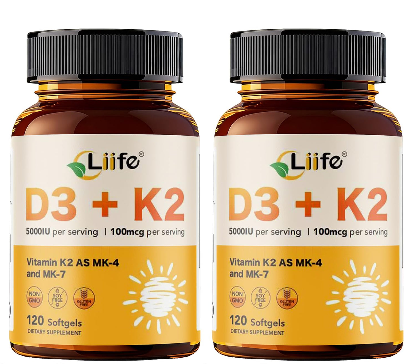 LIIFE Vitamin D3 + K2 (5000 IU D3 / 100mcg MK7 and MK4) Supplement for Immune Support, Bone & Heart Health Softgels, 240