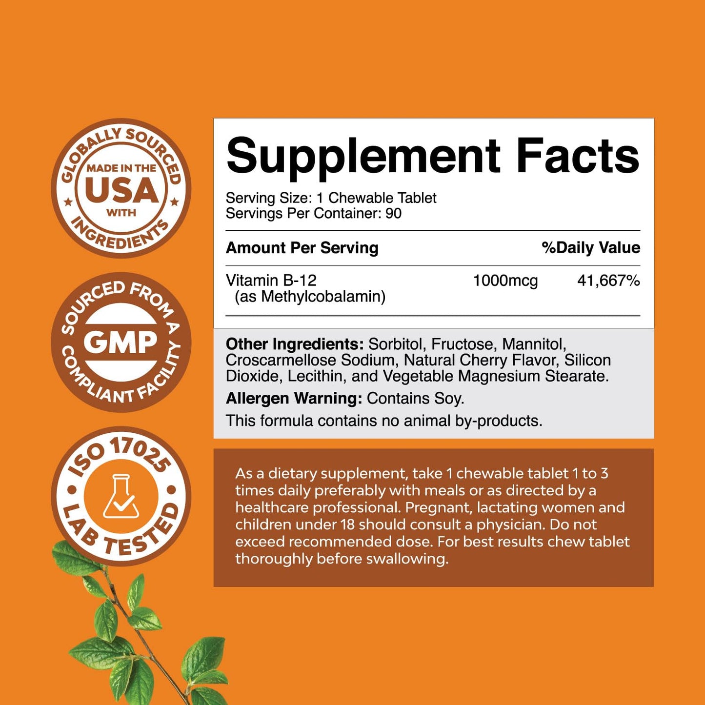 Natures Craft Chewable Vitamin B12 1000mcg 90 Tablets
