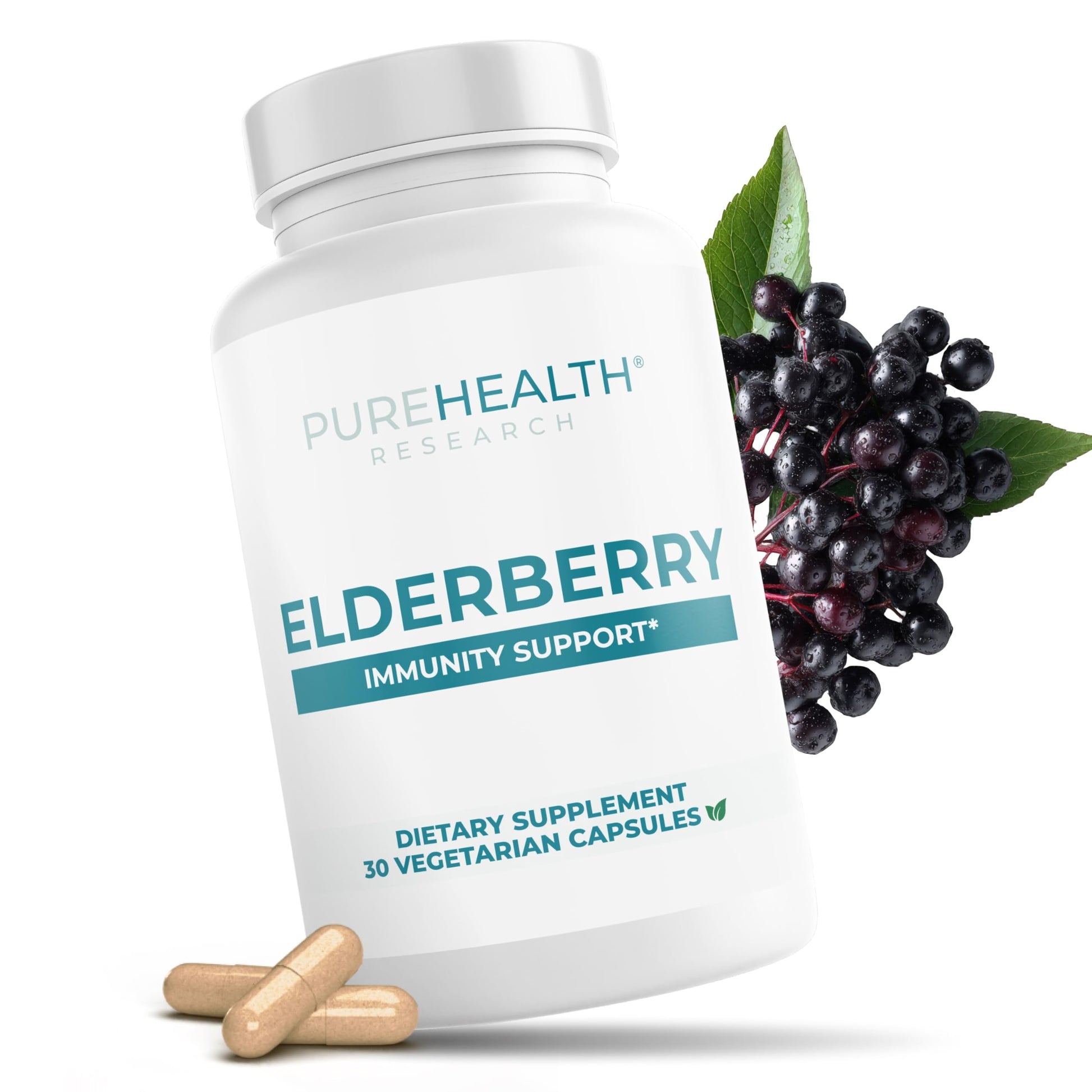 PUREHEALTH RESEARCH Elderberry Immunity Support 600mg Black Elderberry Extract Sambucus Nigra Fruit Extract Antioxidant Wellness, 30 Vegetarian Capsules