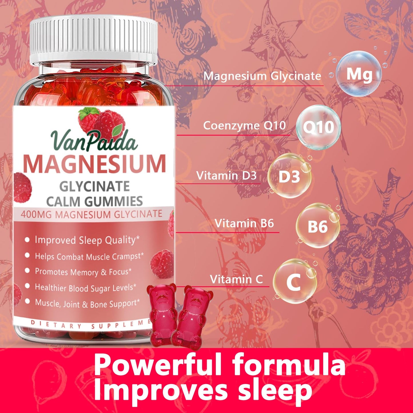 Van Paida Magnesium Glycinate 400mg Gummies, 60 Count