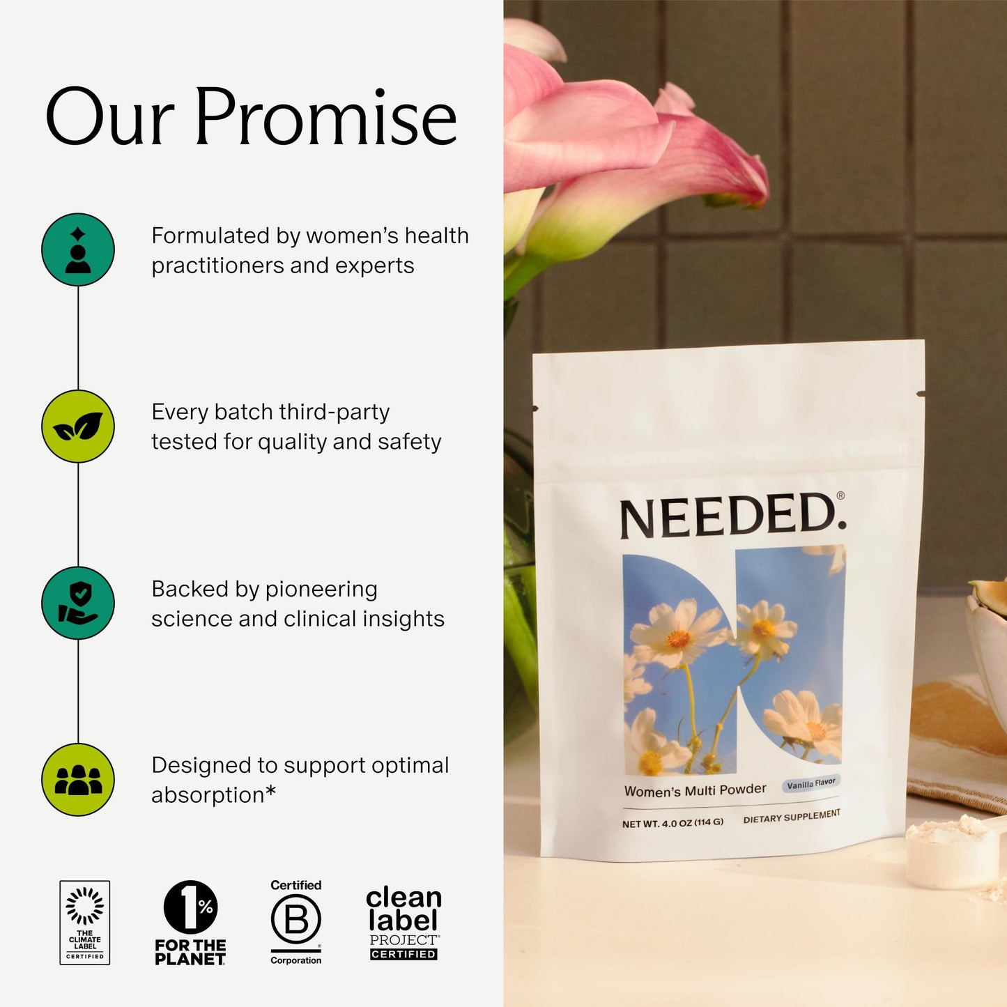 Needed. Multivitamin Powder for Women with 22 Vitamins, Minerals and Antioxidants, 4 oz
