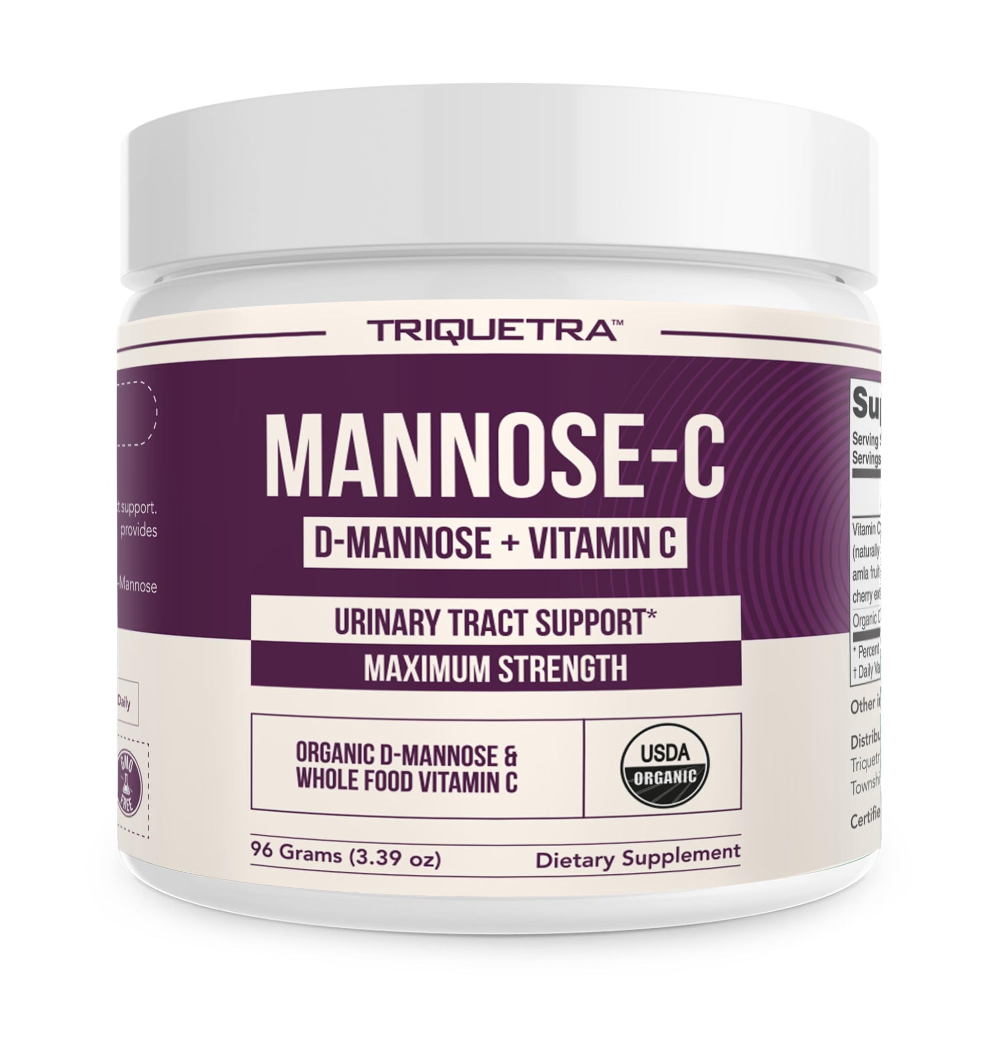 Triquetra Health Mannose-C Organic D Mannose Powder with Whole Food Vitamin C, UTI Support, 3.39 oz