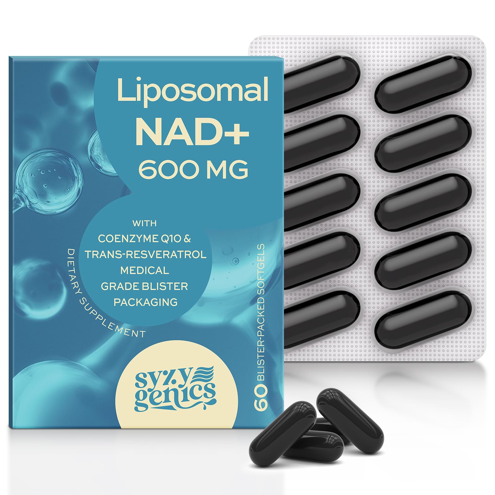 SYZY GENICS NAD+ Supplement 1600mg Extra Strength Liposomal NMN Alternative with Resveratrol, Urolithin A, CoQ10, Quercetin & ALA Softgels, 60
