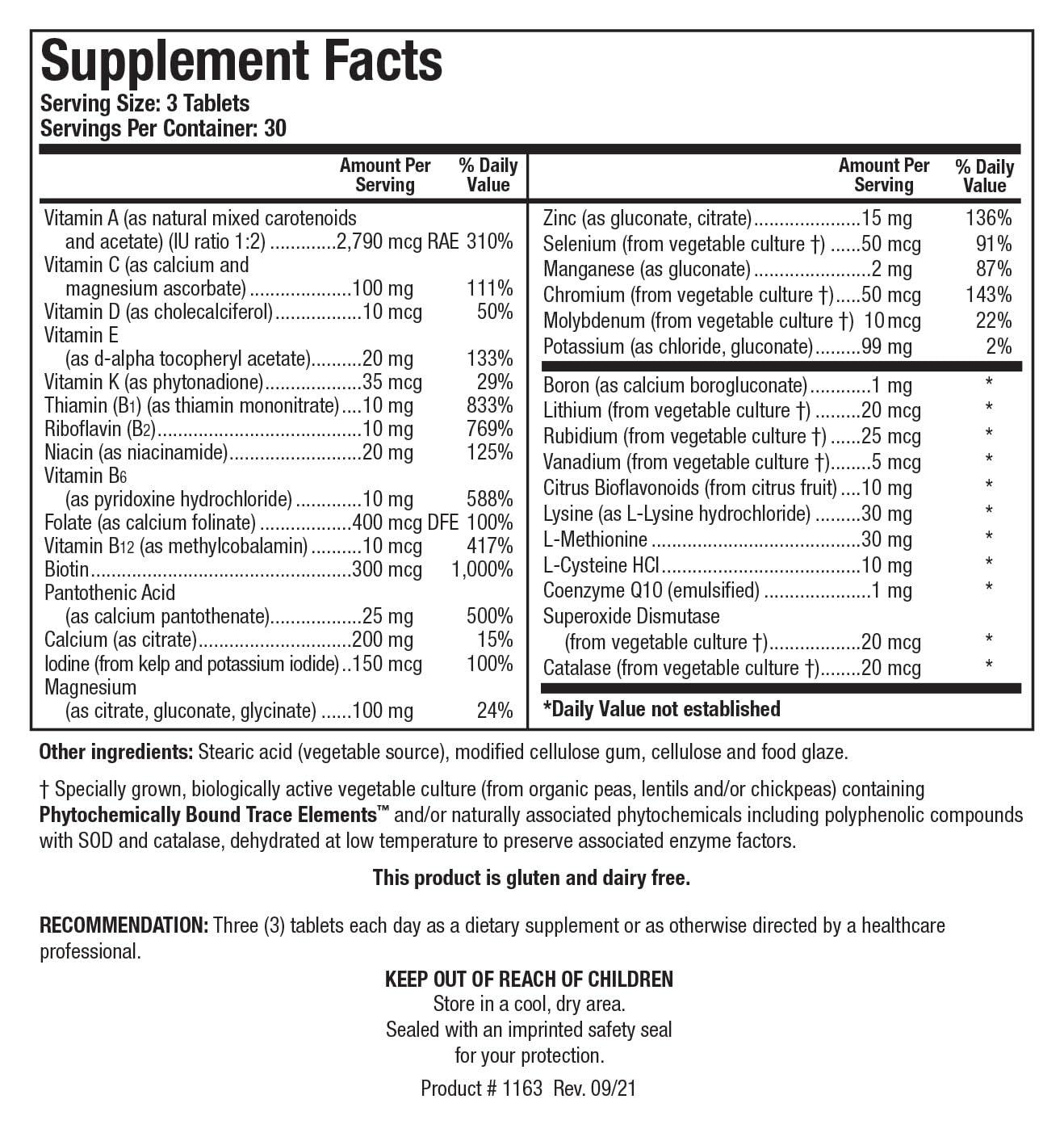 Biotics Research Bio-Multi Plus Iron & Copper Free Multivitamin Tablets 90