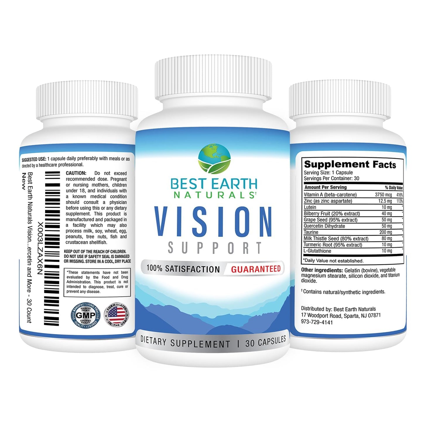 Best Earth Naturals Vision Support Formula Supplement with Eye Vitamins, Lutein, Vitamin A, Quercetin and More Capsule 30