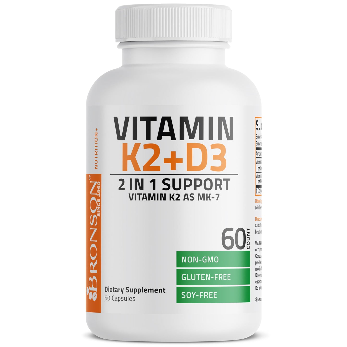 Bronson Vitamin K2 D3 (MK7) Supplement 2-in-1 D3 & K2 Complex Capsules, 60 Capsules