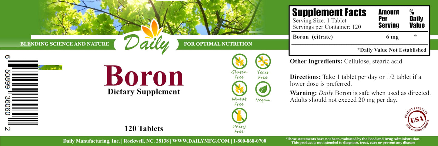 Daily Manufacturing Boron Tablet, 120 Count