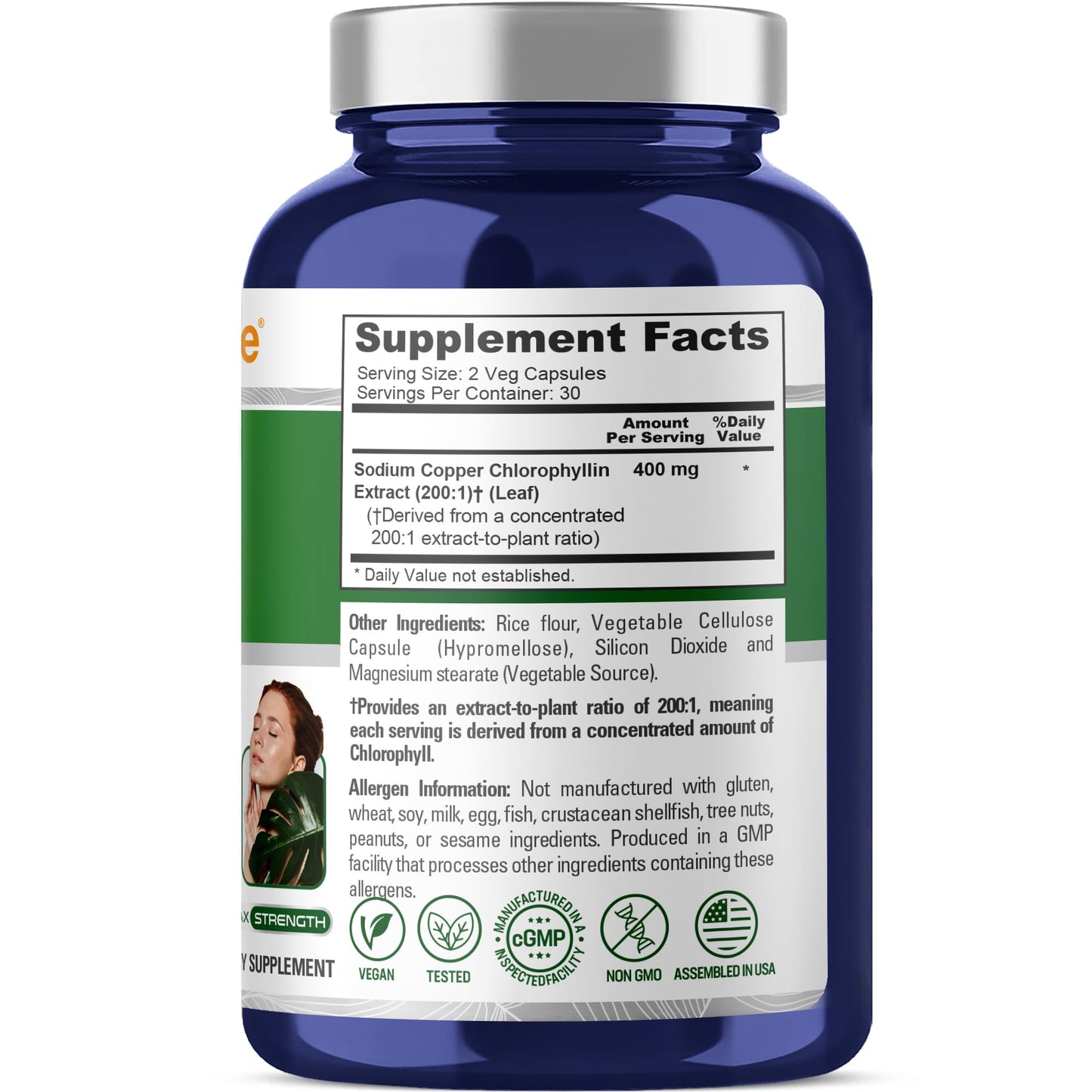 NusaPure Chlorophyll Concentrate 400mg Veg Capsules, Non-GMO, 60 Count