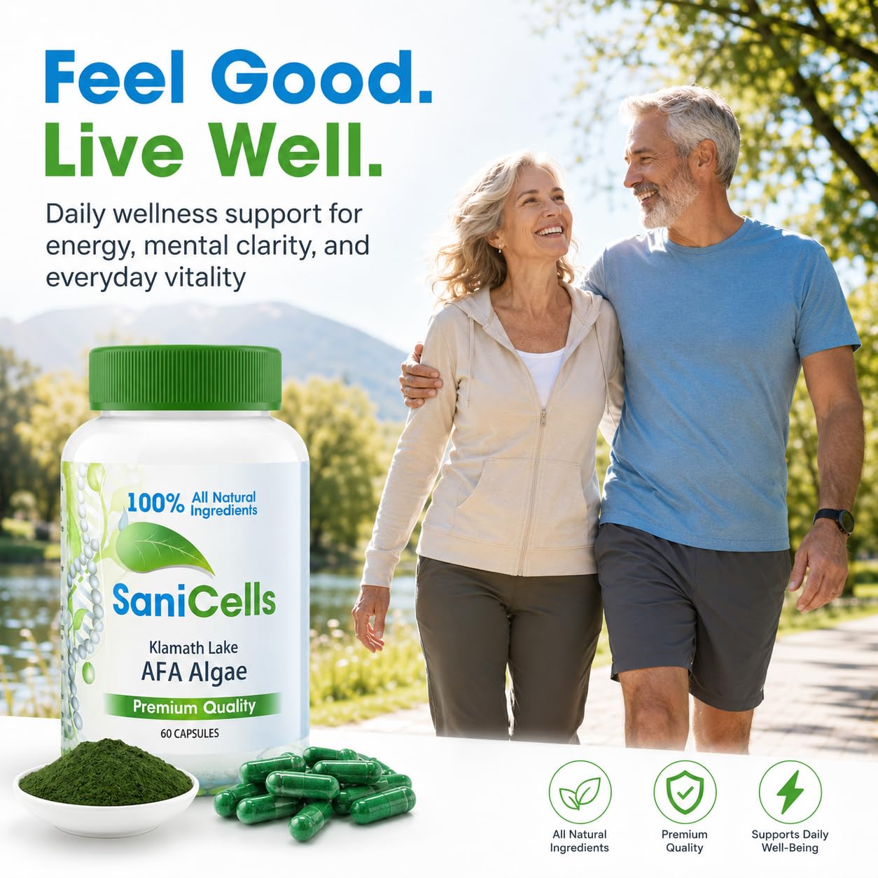 TROYA Sani Cells AFA Blue-Green Algae Capsules 60 Count