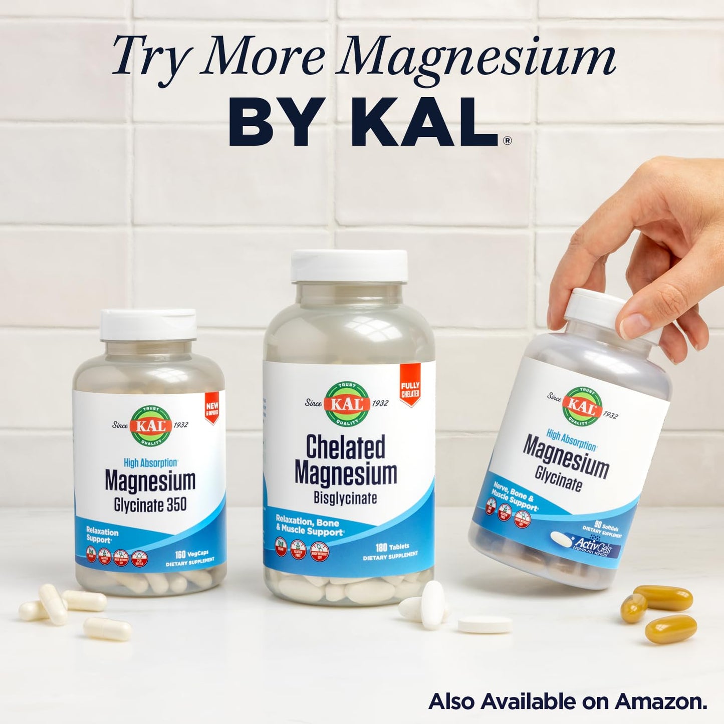 KAL Magnesium Tablets for Men & Women, Non-GMO, Vegetarian - 60 Tablets