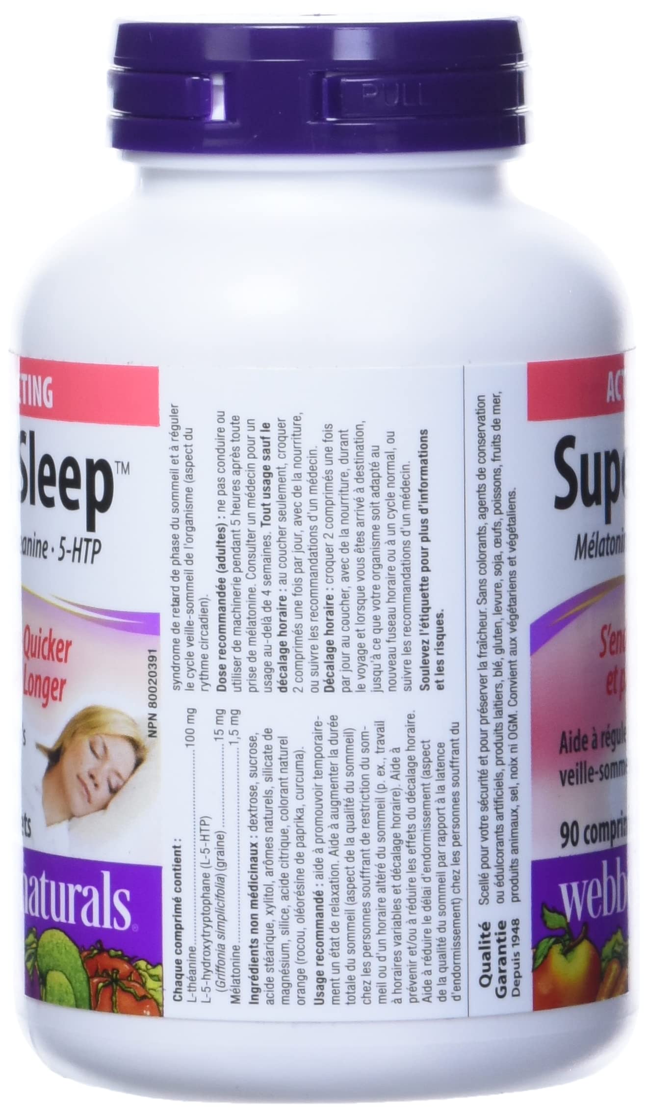 Webber Naturals Super Sleep Melatonin Plus L-Theanine & 5-HTP Soft-Melt Tablets, 90 Count