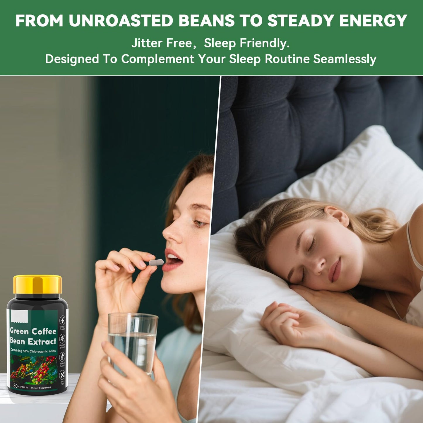 Dr. HR Green Coffee Bean Extract 50% Chlorogenic Acids, Energy and Digestion Support, Jitter Free Capsule, 1 Count