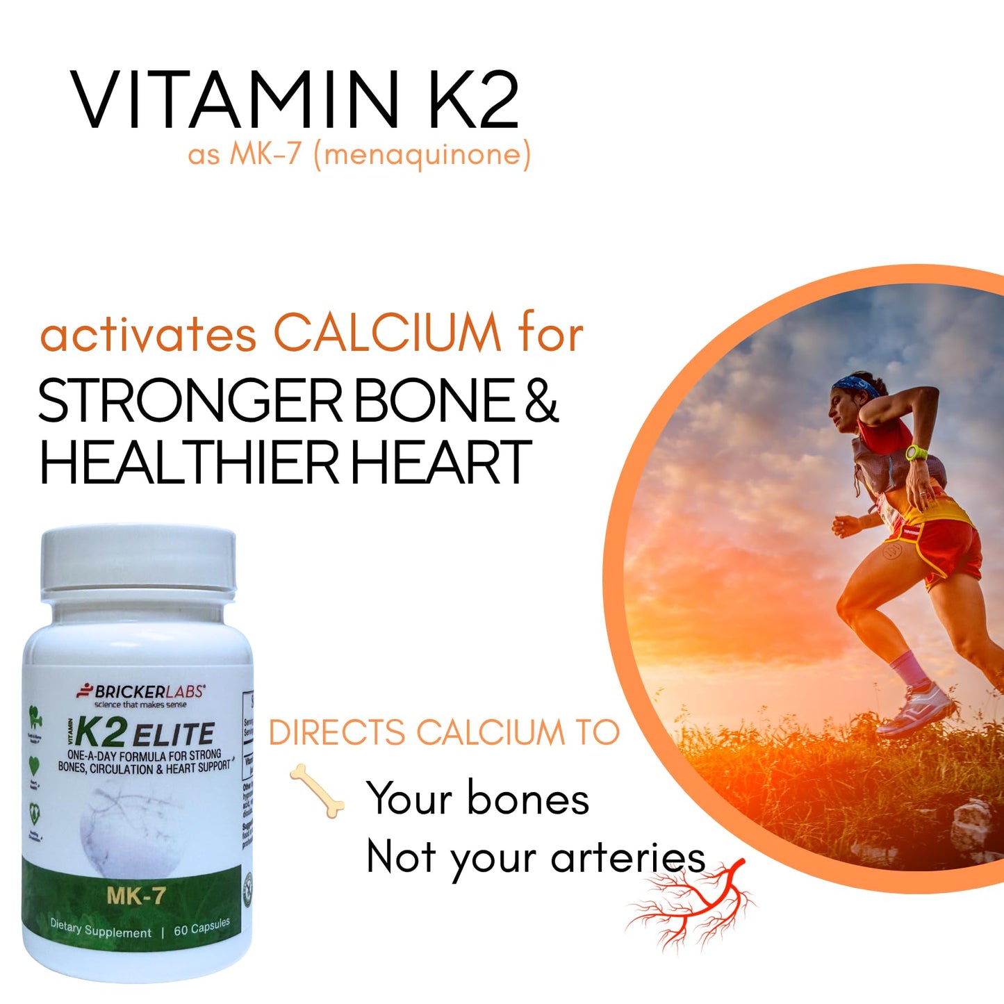 Bricker Labs K2 Elite Vitamin K2 MK-7 Supplement 160mcg per Capsule, 60 Capsules