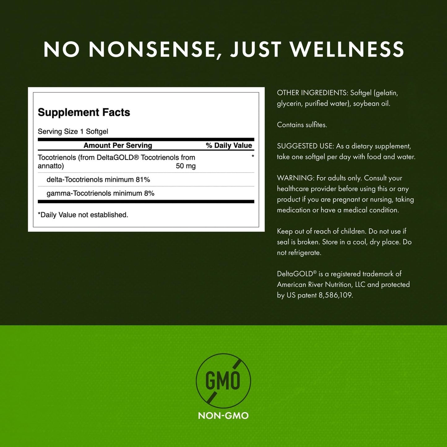 Swanson Deltagold Tocotrienols - Annatto & Vitamin E Tocotrienols - 99% Tocopherol Free 60 Softgels