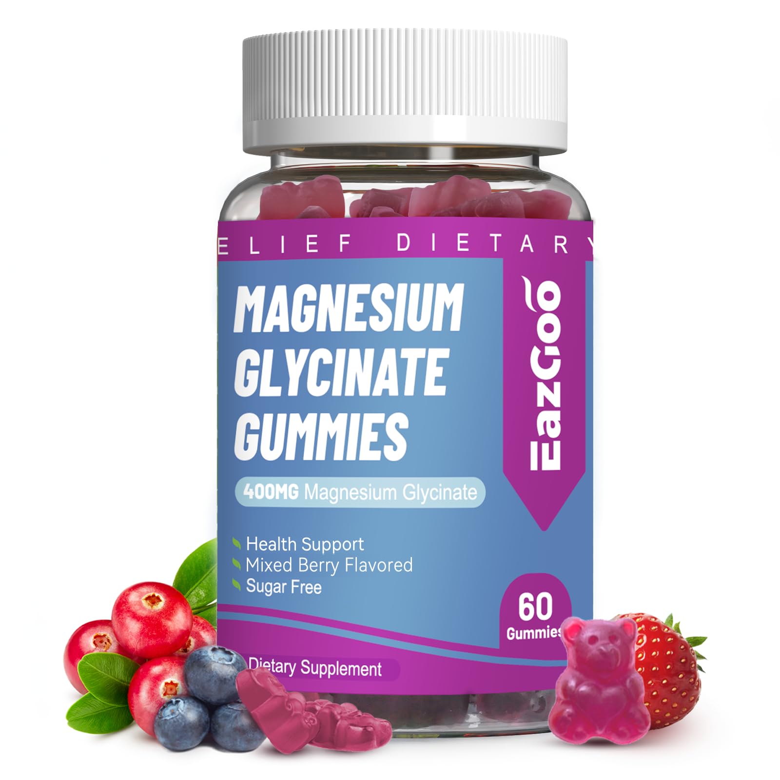 EAZGOO Magnesium Glycinate Gummies 400mg with L-Threonine 200mg, 60 Gummies