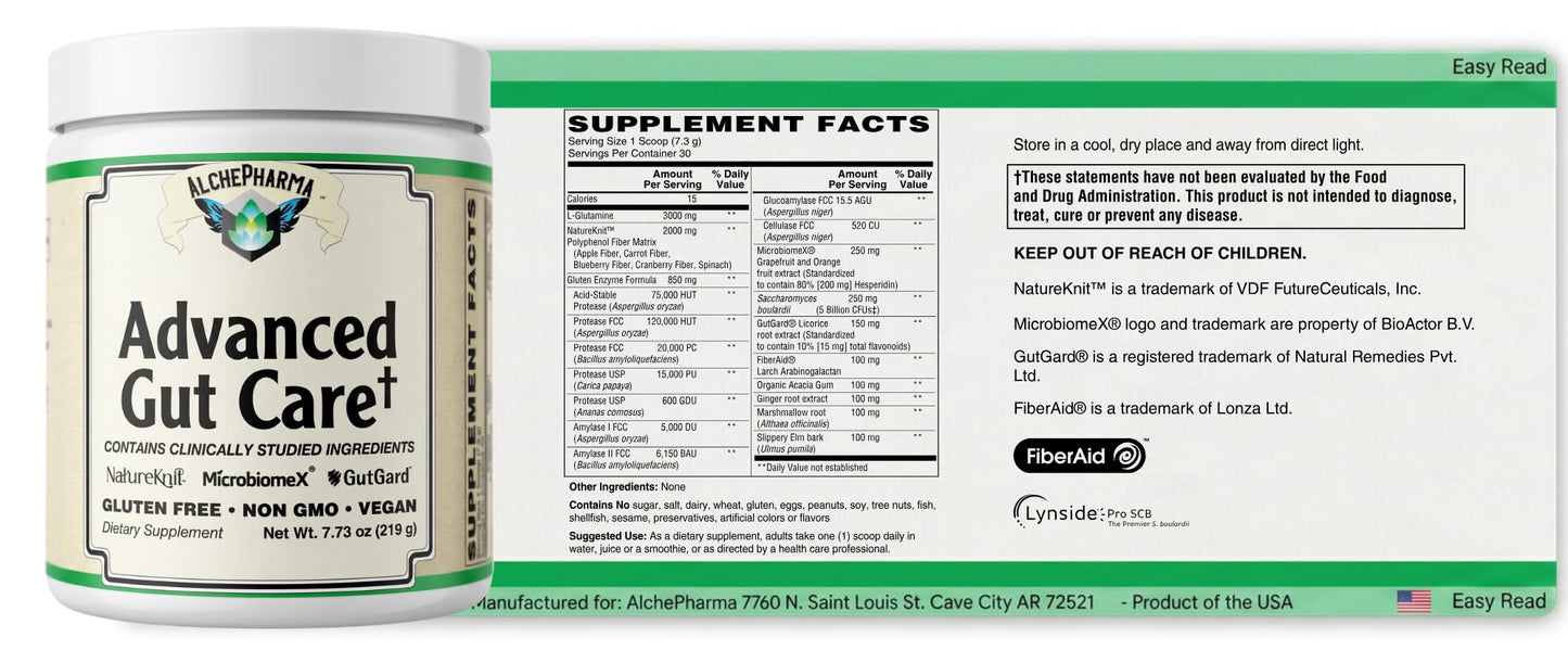 AlchePharma Advanced Gut Care Dietary Supplement Powder 7.73 Ounce