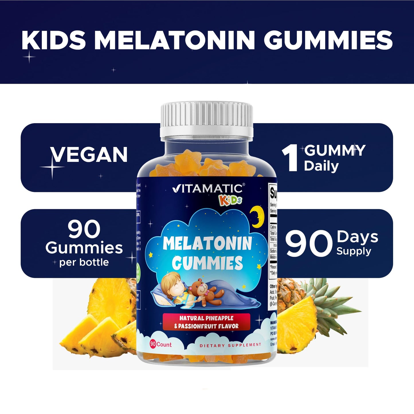 Vitamatic Sugar Free Kids Melatonin 1mg Gummies, 180 Count