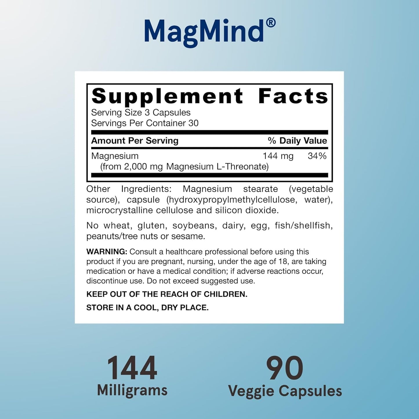 Jarrow Formulas MagMind Magnesium L-Threonate Capsules, 180 Count