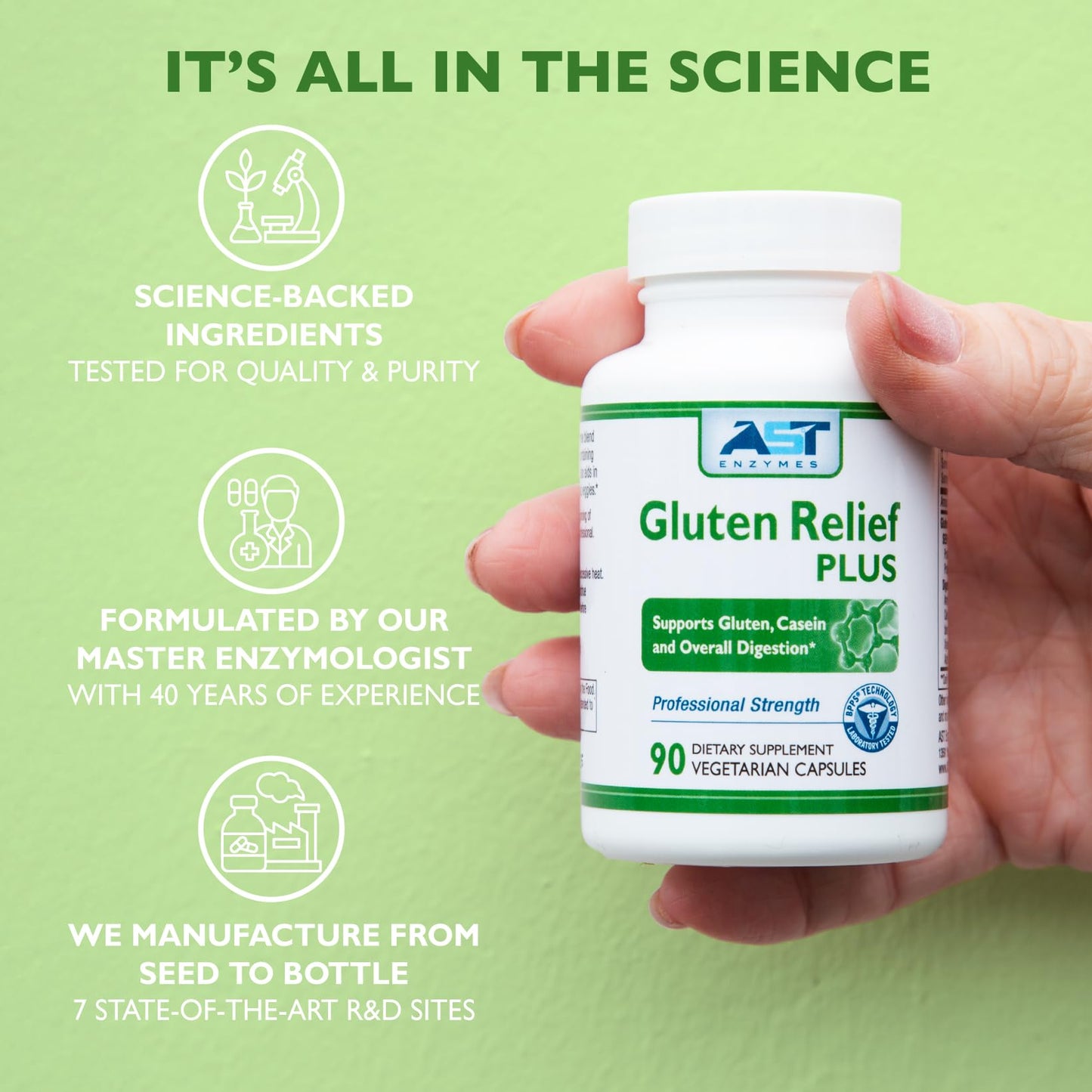 AST Enzymes Gluten Relief Plus Capsules 90 Count