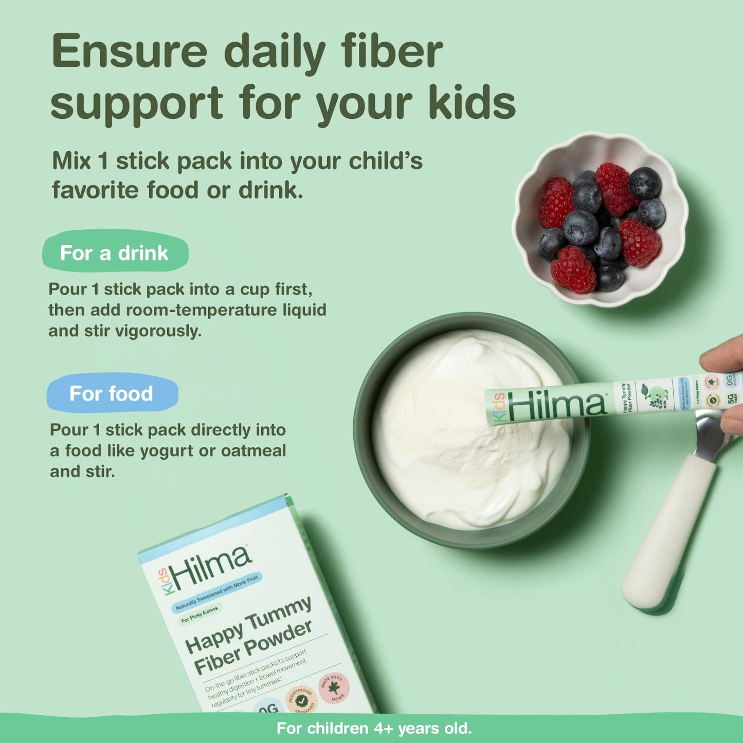 Hilma Happy Tummy Plant-Based Fiber Powder for Kids, Powder, 2.22 Ounce