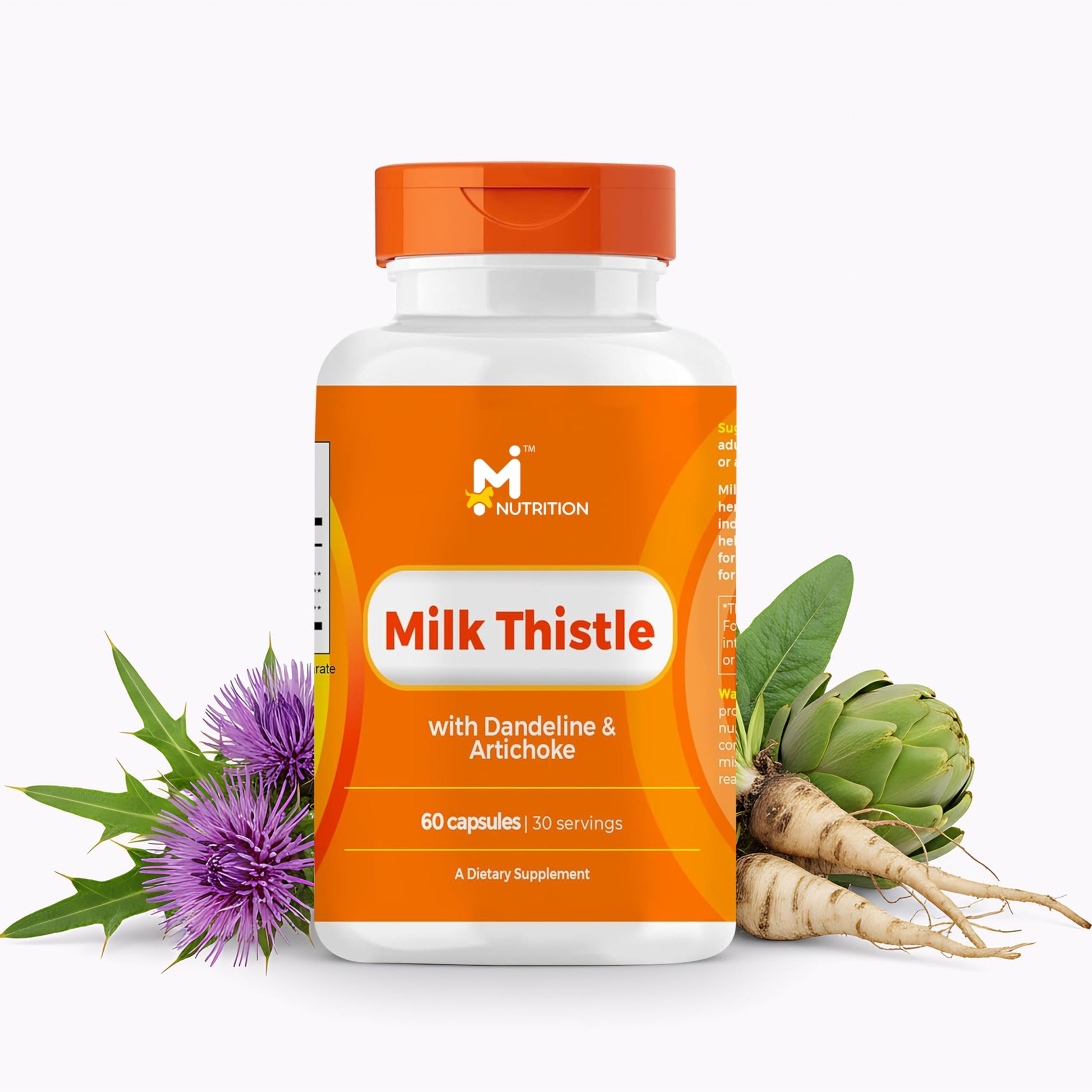 M NUTRITION Milk Thistle Liver Support Supplement 20:1 Extract with Dandelion Root & Artichoke Leaf Capsules, 60 Capsules