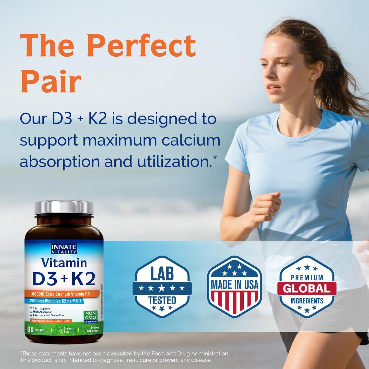 Innate Vitality Vitamin D3 K2 Supplement 60 Softgels