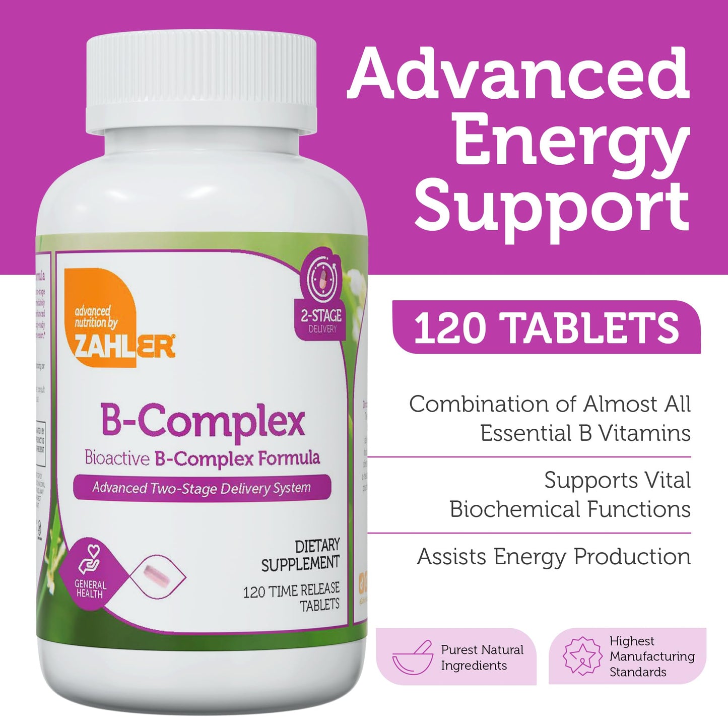 Zahler B-Complex Vitamins for Women & Men Tablet 120 Tablets