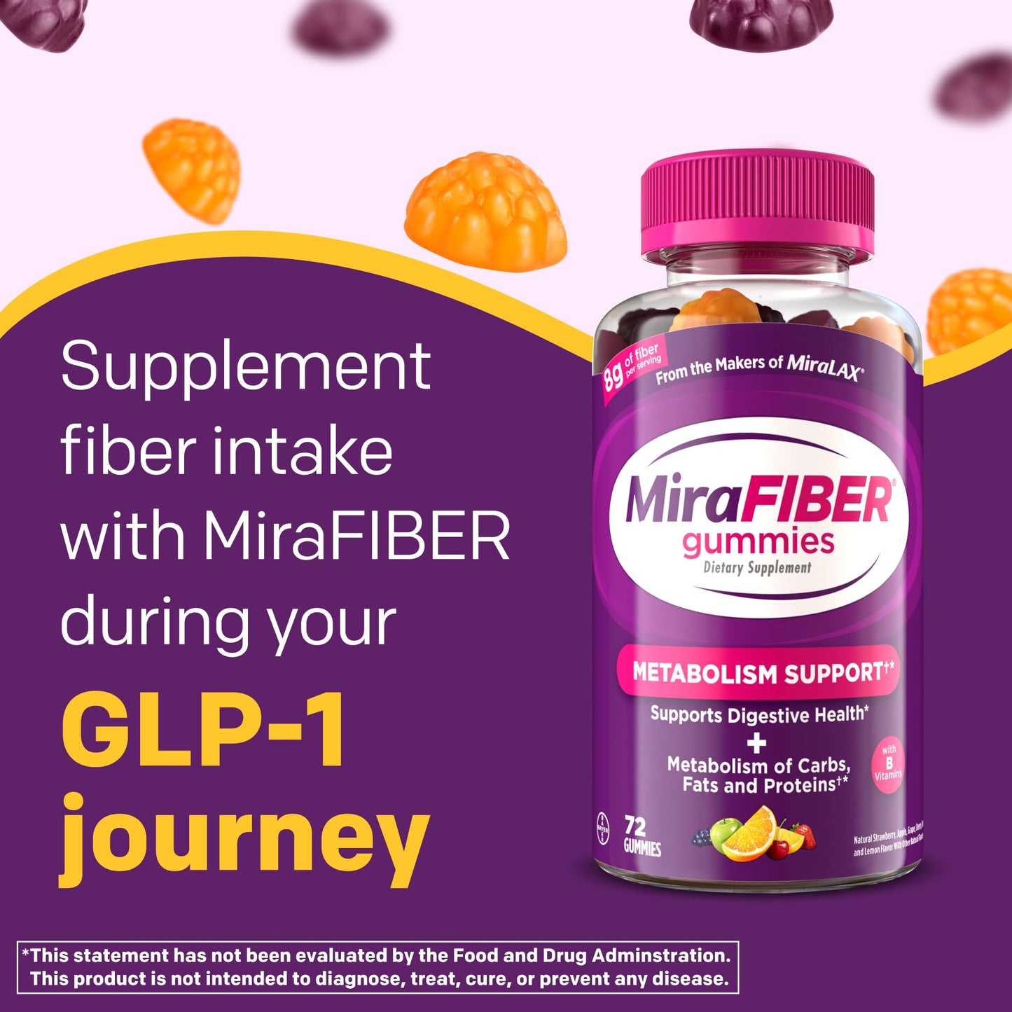MiraLAX MiraFIBER Gummies, 72 Count