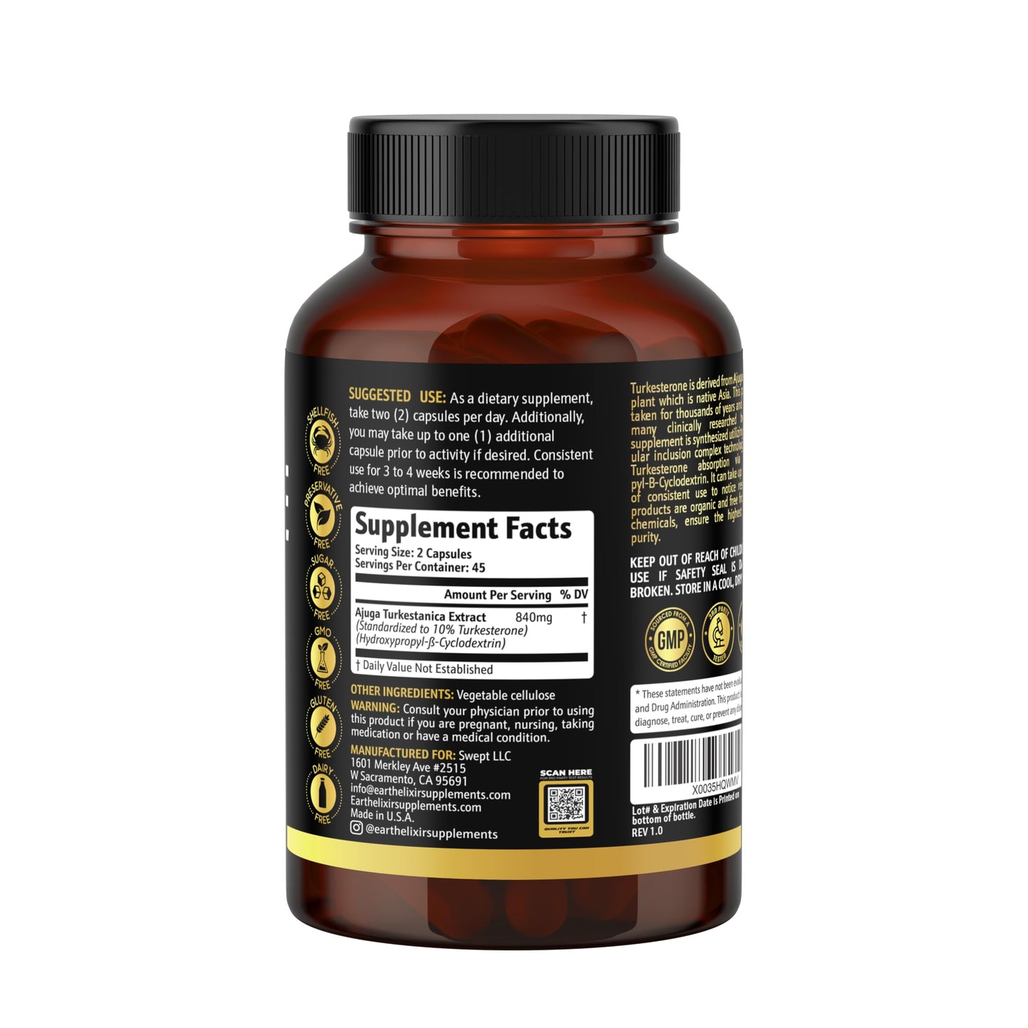 Earth Elixir Turkesterone 840 mg Capsule 90 Count