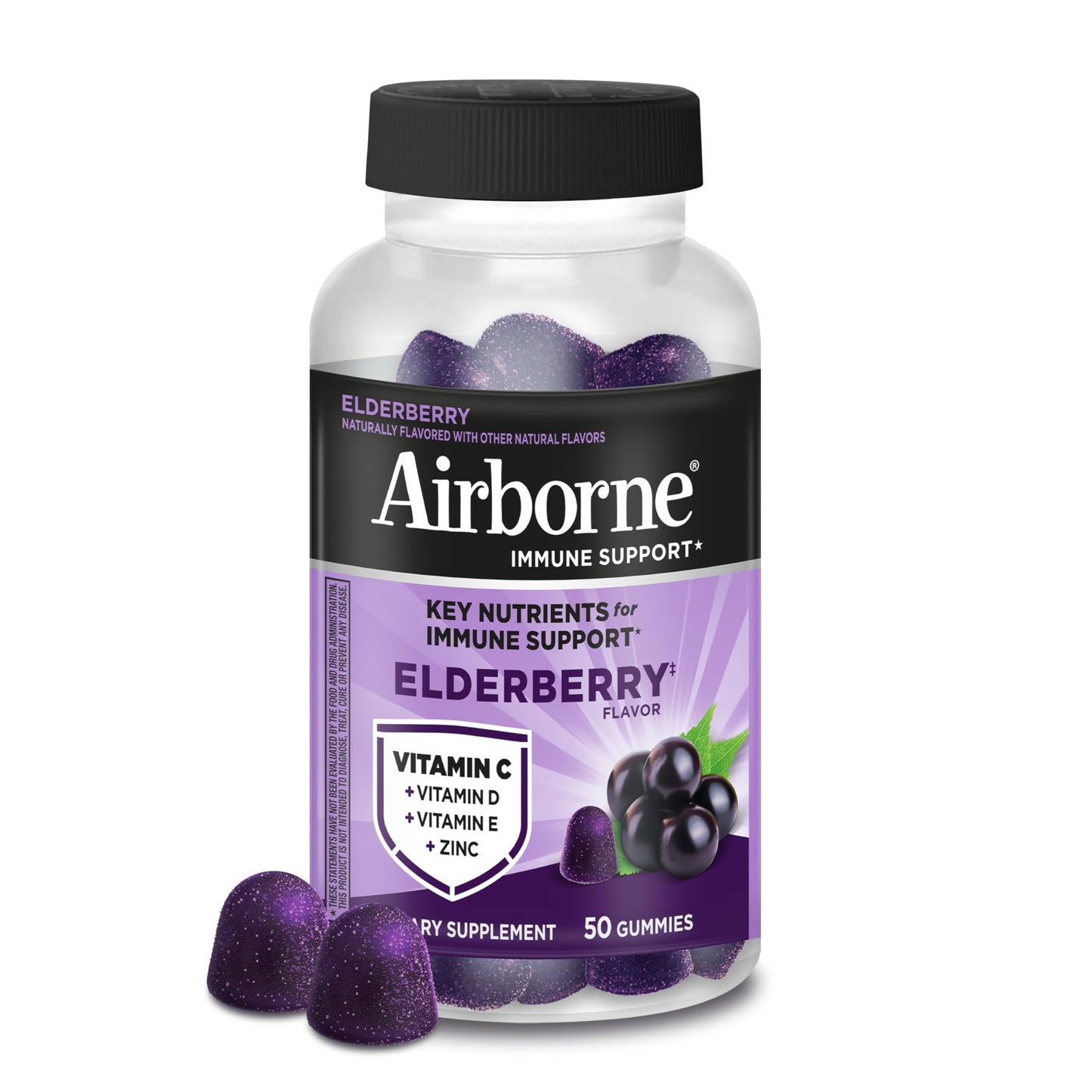 Airborne Elderberry + Zinc & Vitamin C Gummies, 50 Count
