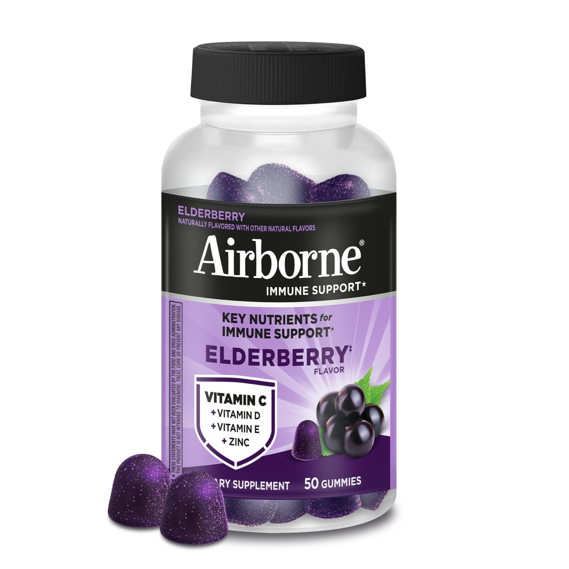 Airborne Elderberry + Zinc & Vitamin C Gummies, 50 Count