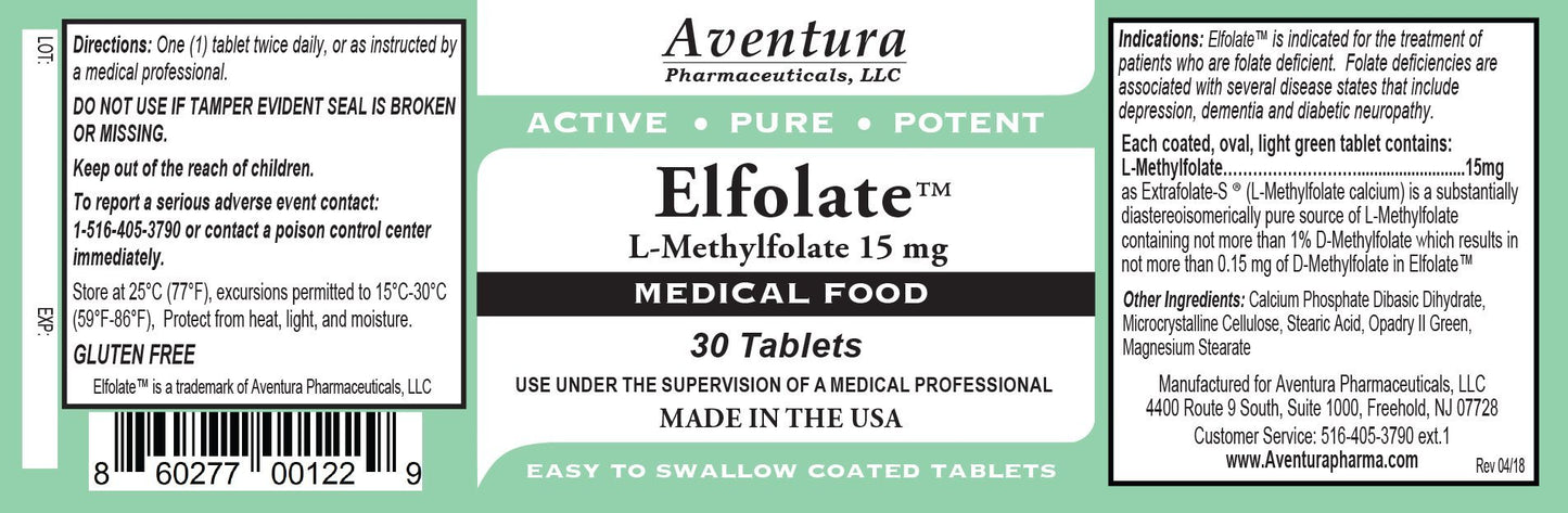ELFOLATE 15mg L-Methylfolate Tablet, 30 Tablets